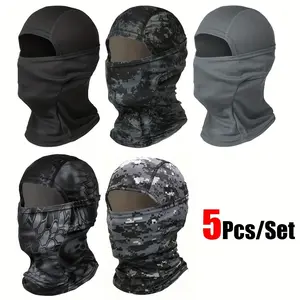 5-Piece Sporty Neck Gaiter Face Mask Set, Unisex Adjustable Cotton Headscarf, Breathable Sun Protection for Outdoor Sports & Hiking