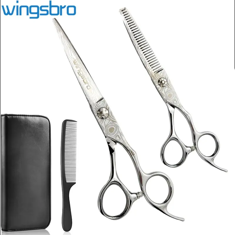 Professional Haircutting Kit, Wingsbro 6.5 Inch Scissors Set, Flat Blade & Thinning Shears, Includes Comb & Leather Case, Barber Equipment, Precision Trimming Kit