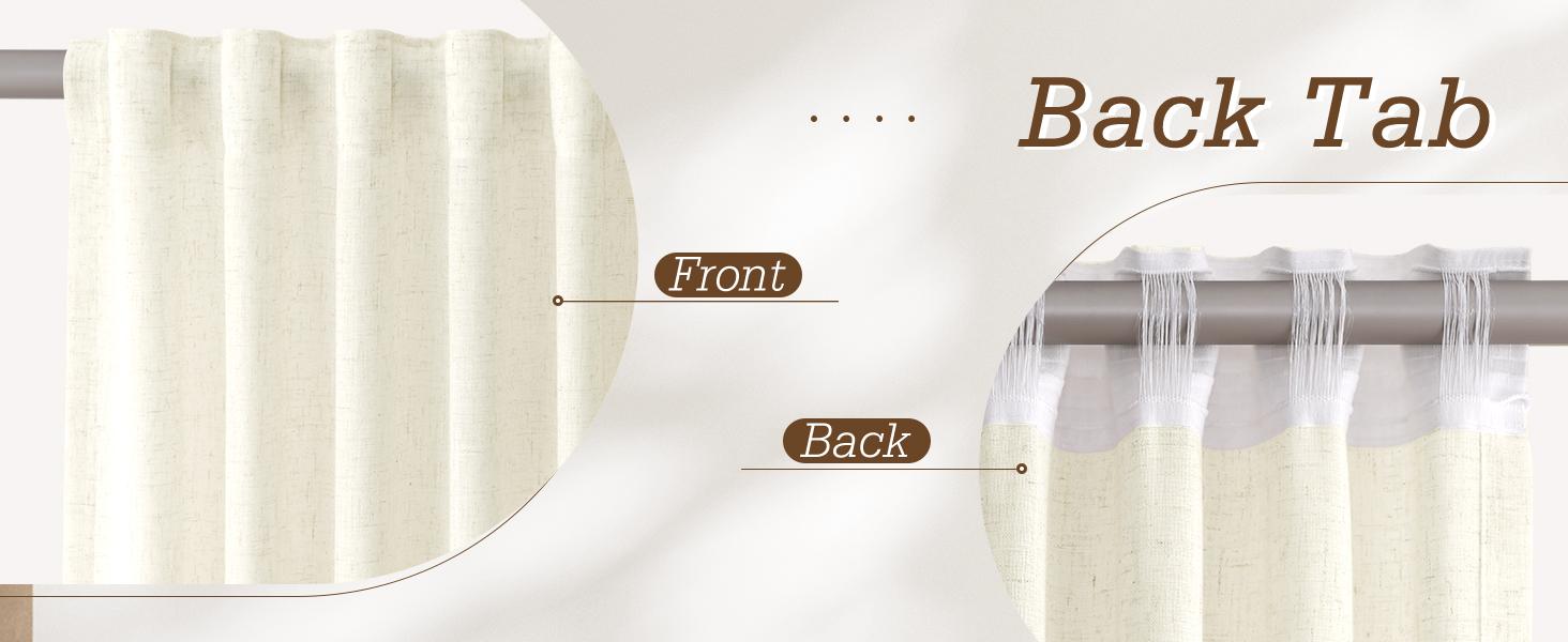 Warm Beige Linen Curtains 84 Inches Long Back Tab for Living Room 2 Panels Modern Farmhouse Set Hook Belt Linen Curtain Sheer Light Filtering Privacy Elegant Window Drapes for Dining Room 52x84