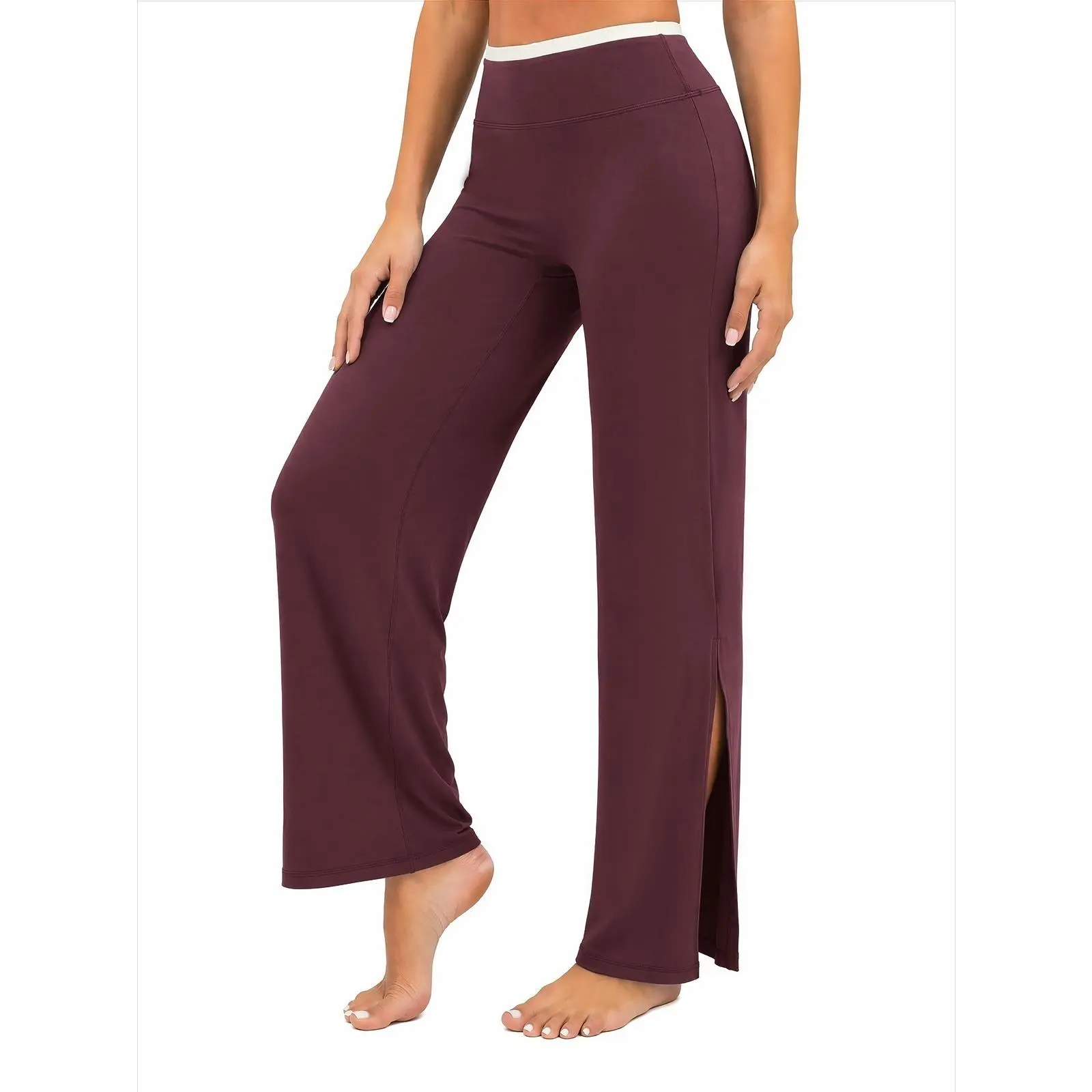 Aoysky Womens Wide Leg Yoga Pants High Waisted No Front Seam Side Split Casual Workout Pants With Pocket