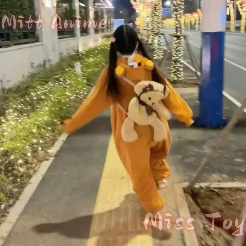 New Rilakkuma Kigurumi Pajamas Bear Sister Adult Anime Character Cute Cartoon Jumpsuit Pajamas Kawaii Anime Peripheral Homewear