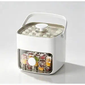 Double-layer portable ice maker with handle, easy-to-unmold ice tray storage box, suitable for home and bar use.