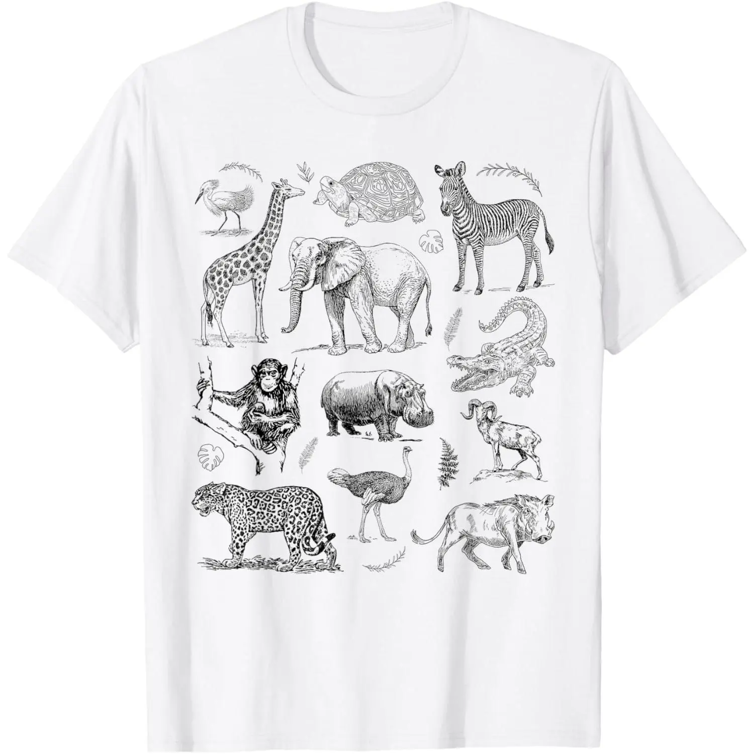 Minimalist Collage 90s Retro Vintage Safari Animals Jungle T-Shirt, Cotton Graphic Crew Neck Soft Top Short Sleeve Casual Unsex Shirt for Men Women