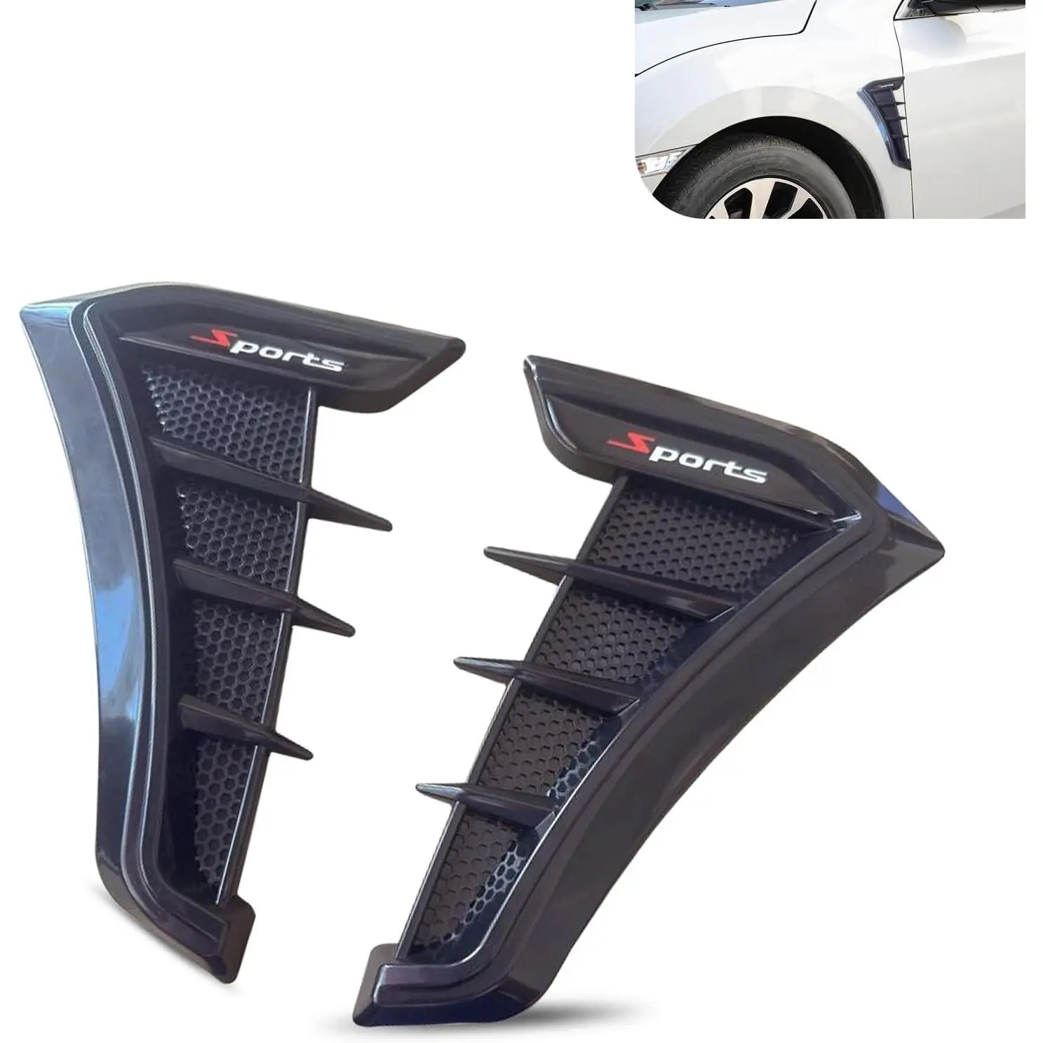 2PCS Car Fender Side Vents - TPU Scratch-proof, Abrasion-resistant Air Flow Grille Self-adhesive Sporty Vehicle Exterior Trim Modification Kit Universal for Most Cars (Black)