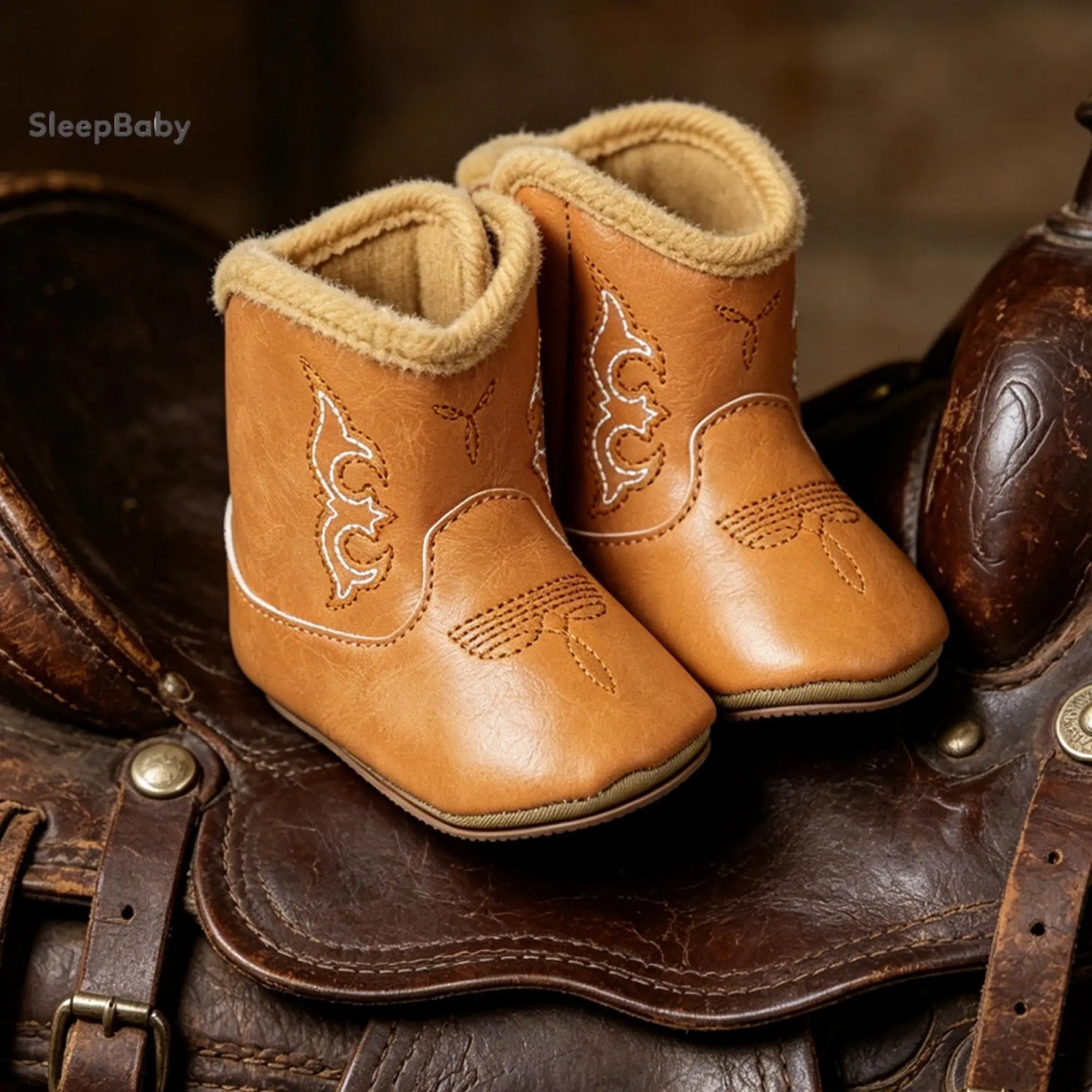 Baby Western Cowboy Boots, Vintage Embroidered Decor, Hook‑And‑Loop Soft‑Sole Pre‑Walker Booties, Faux Leather Material, Multi‑Color Options