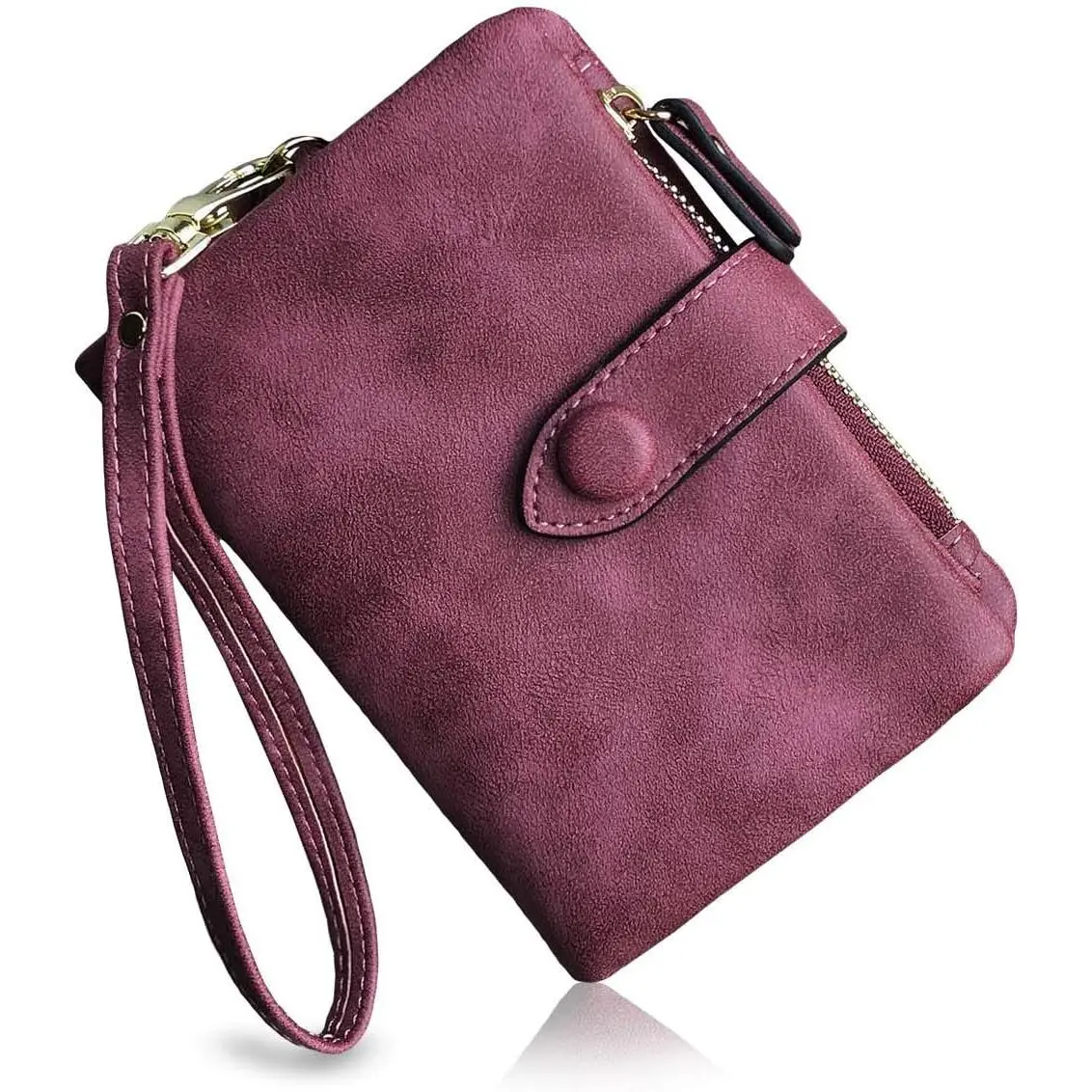 Women's Modern Small Bifold Leather Wallet - RFID Safe, Multi-Slot, Zip Closure Wristlet with ID Window for Everyday Use