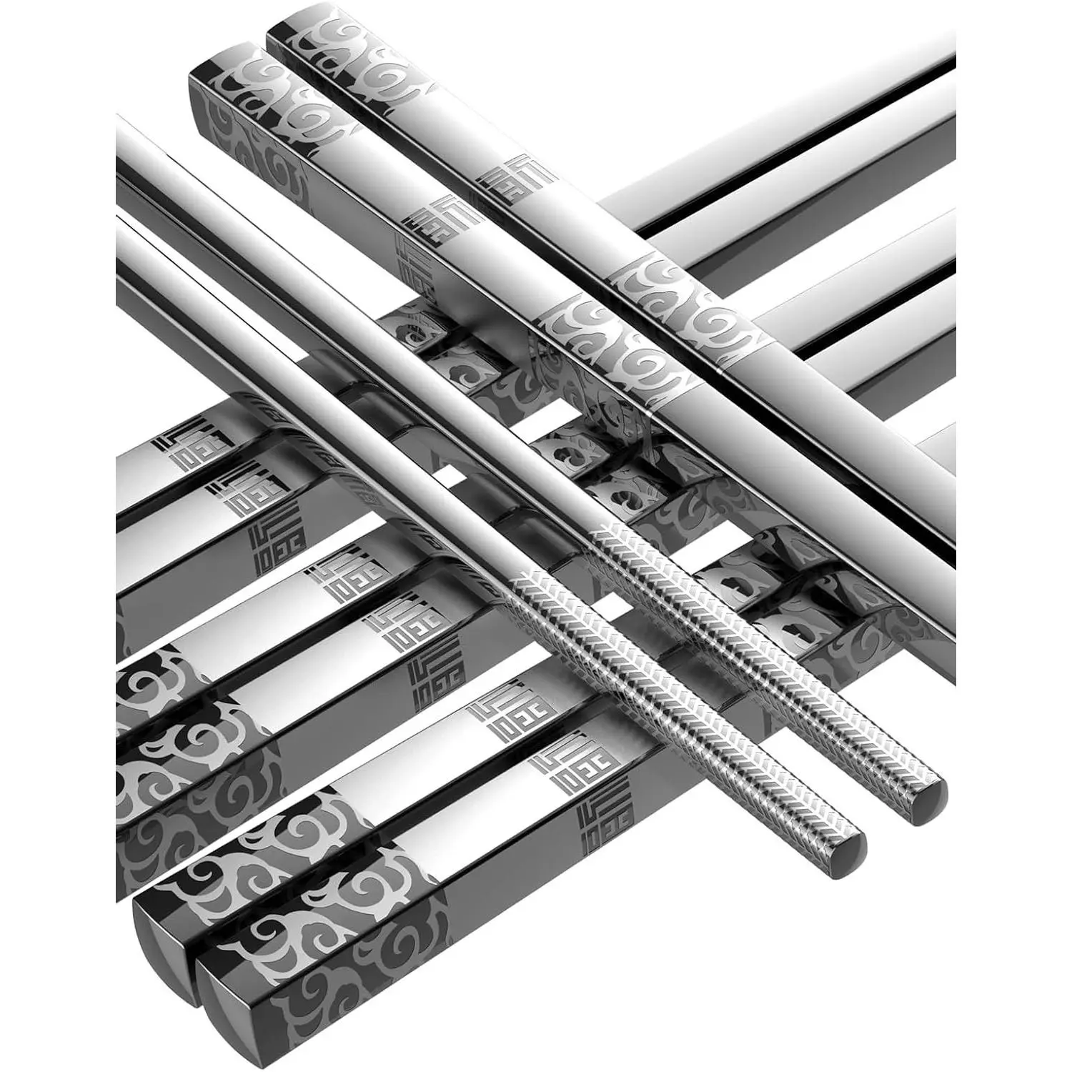 Reusable Stainless Steel Metal Chopsticks, Dishwasher Safe Square Lightweight Non-Slip Chopsticks, Silver, 5 PairsGift