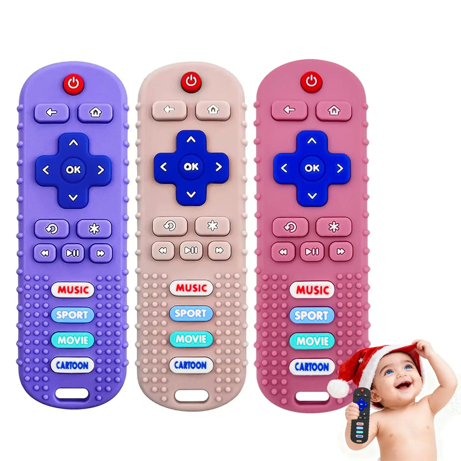 3 Pack Baby Teething Toys&Remote Control Toy, Baby Chew Toys  Teething Relief, Food Grade Silicone Teethers  Babies 3-24 Months,Baby First Easter Gifts  Boys and Girls