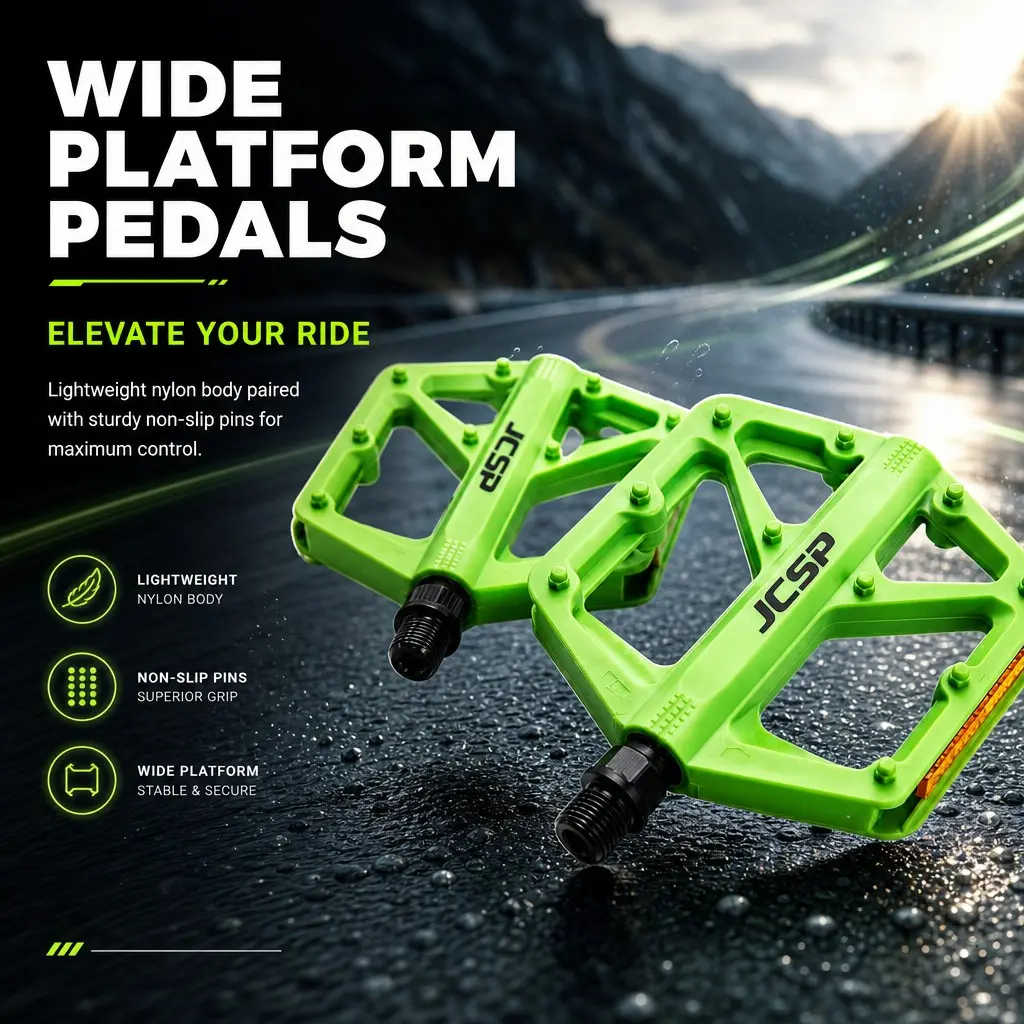 Jcsp Nylon Bicycle Pedal, Anti-Slip Bike Pedal, Wide Grip Energy Saving, Suitable for All Bikes, Cycling Foot Pedal, Bike Parts