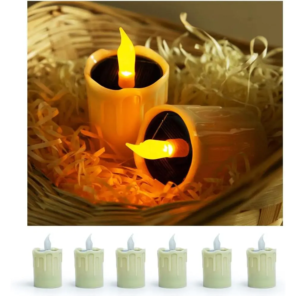 Solar Candles Lights, Warm Yellow Flashing Light, Solar   Wax Light, 6 fire Wax Lights, Suitable for Weddings, Valentine's Day, Halloween, Christmas, Garden Decoration, etc.