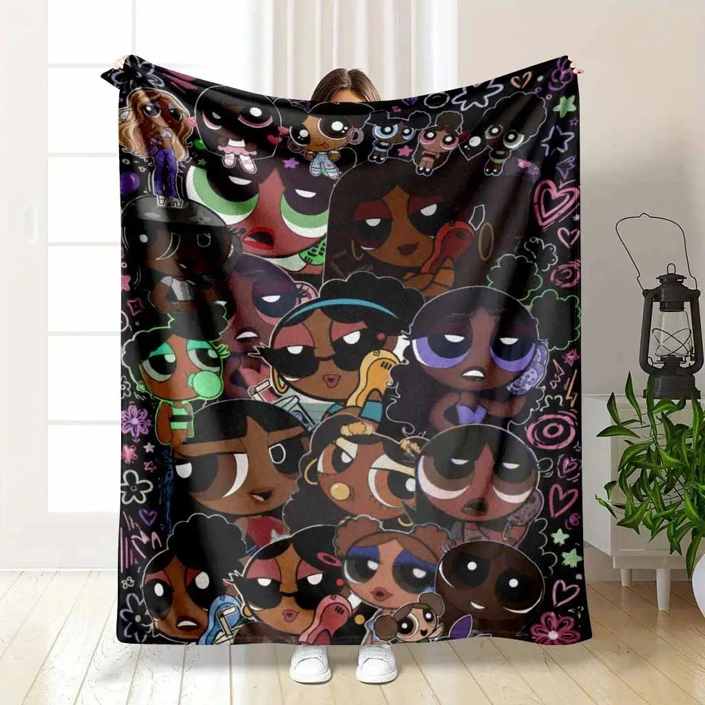 Y2K Retro Aesthetic Flannel Throw Blankets, Black Girl Fashion Collage Print, Ultra Soft Lightweight Breathable Fuzzy Decor Blankets for Bedroom Living Room Sofa, Cozy for Lounging & Ideal Personalized Warm Gifts