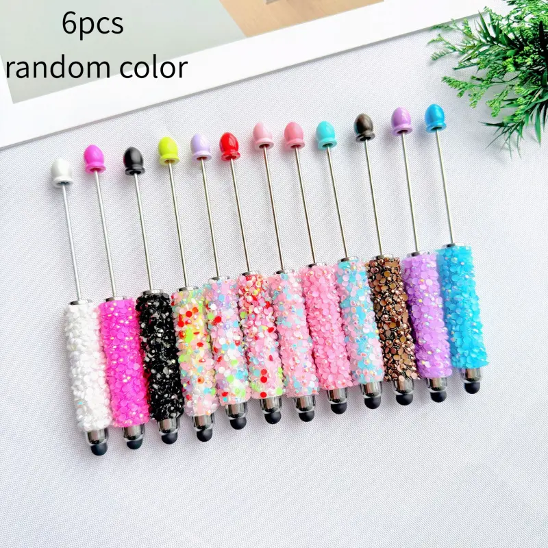 6pcs New Flower Petal Sequin Touch Screen Beaded Pens DIY Bead Crystal Ballpoint Pens Dual Use Stylus Pen Kawaii Girly Stationery Gift