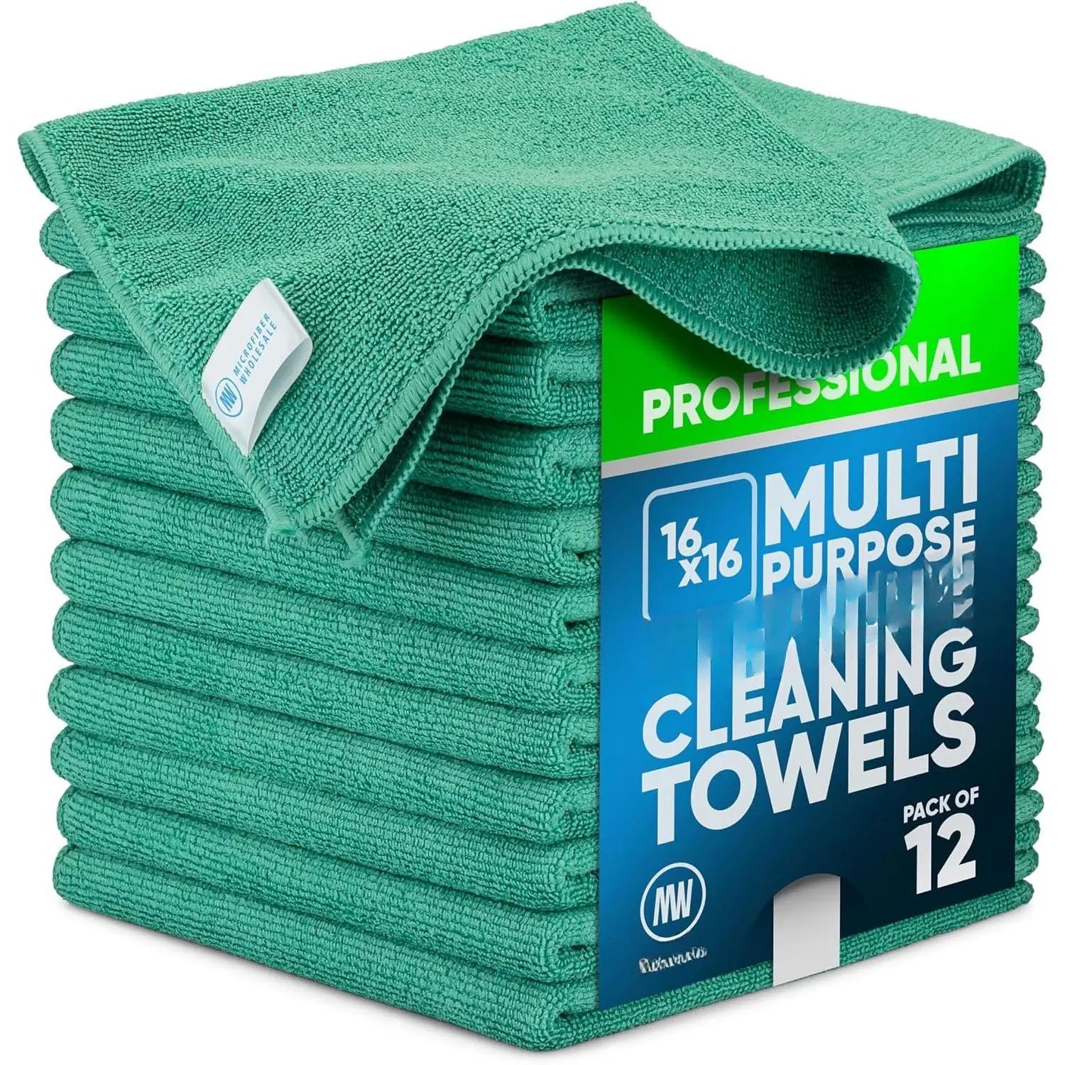MW Pro 16x16  Wash Cloths - Absorbent Kitchen Dish Rags & Counter Wipes - Heavy Duty Scrubbing Towels for Restaurants &  Prep (Green, 12-Pack)