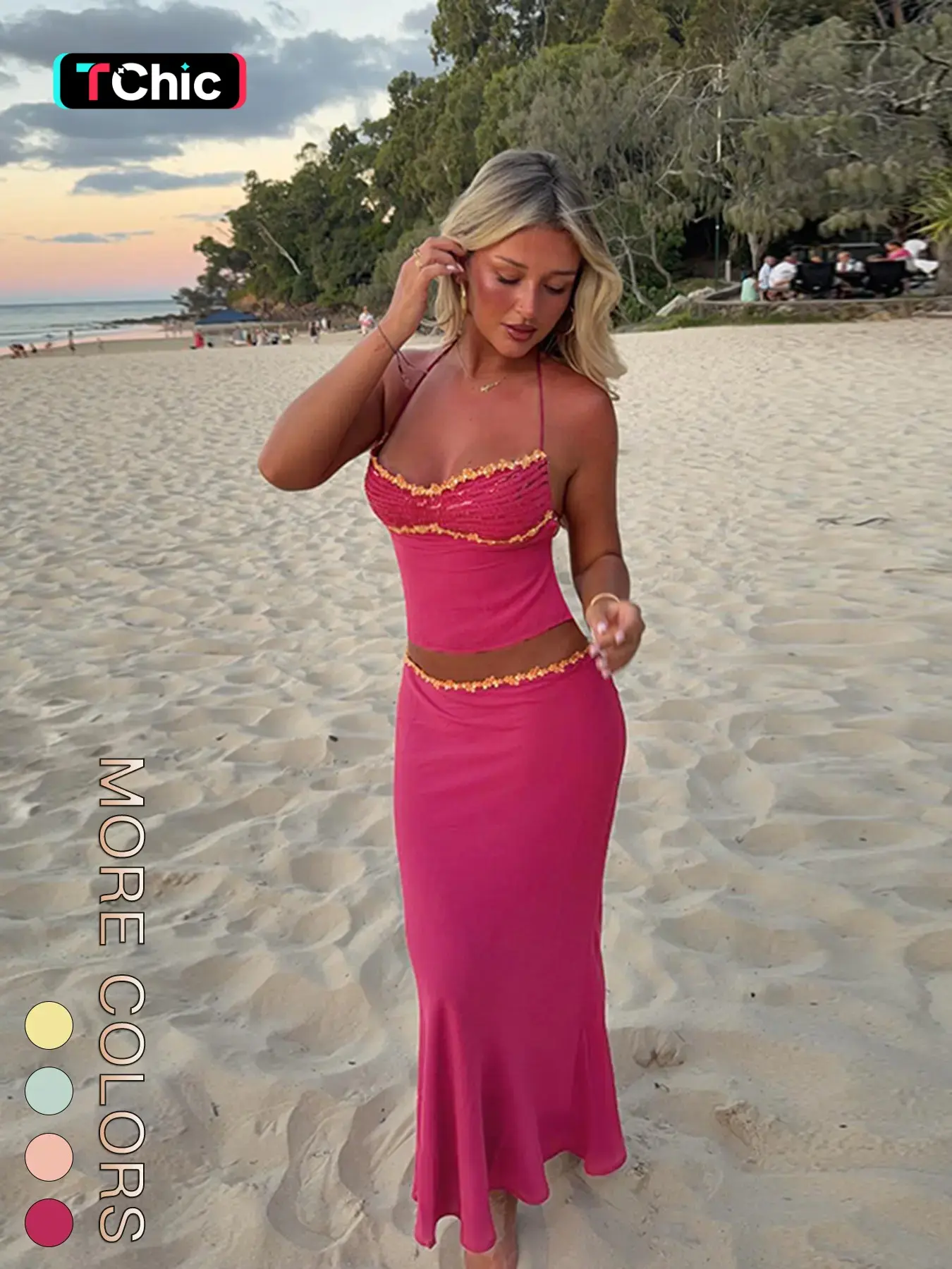 Women's Summer Fashion Solid Colorblock Cami Top and Skirt Set, Stylish Two-Piece Outfit Clothes for Casual Wear