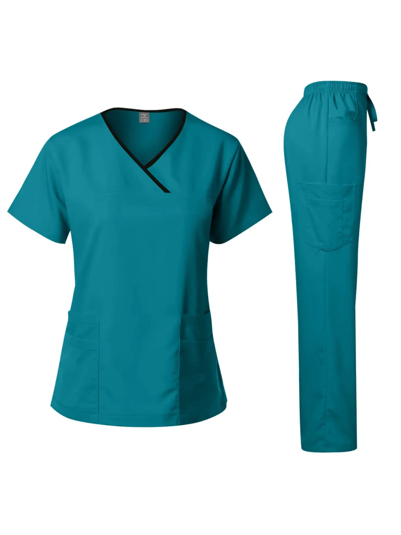 Comfort Fit Summer Workwear Set Beauty Spa Uniform | Unisex V-Neck Short Sleeve Top and Elastic Waist Pants for Pet Wellness Centers, Luxury Spas, Beauty Studios and Retirement Homes