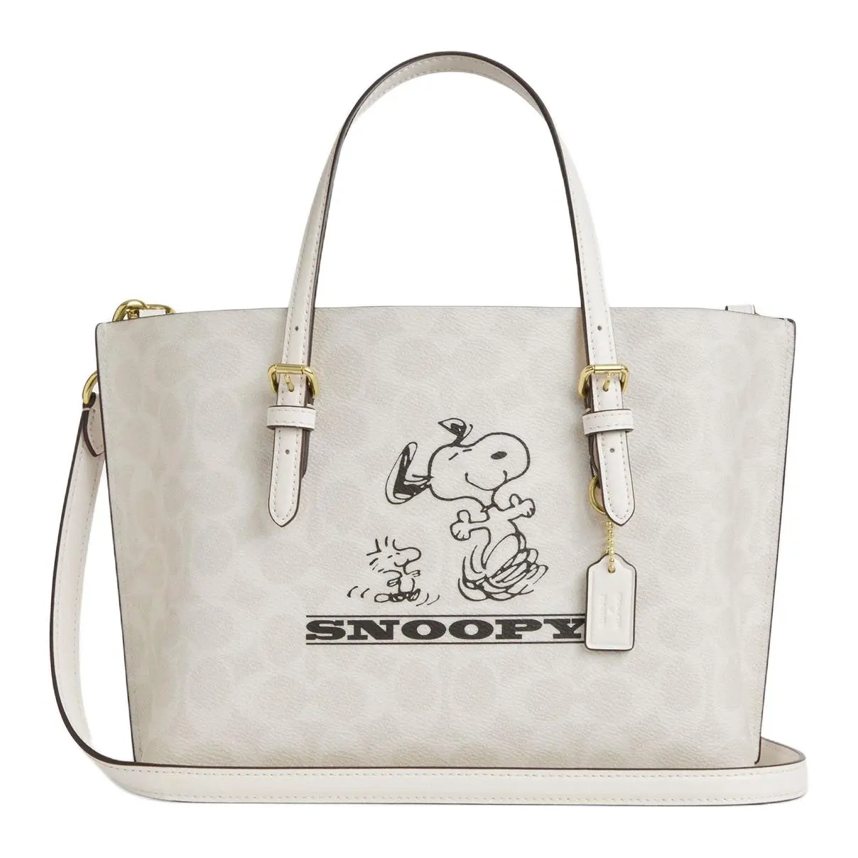 Coach x Peanuts Mollie Snoopy Printed Faux Leather Tote Bag for Women, Chalk White