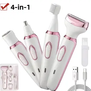 4-In-1 Multifunctional Women's Electric Hair Trimmer, Body Leg Bikini Facial Eyebrow Nose Armpit Hair Removal Tool Set
