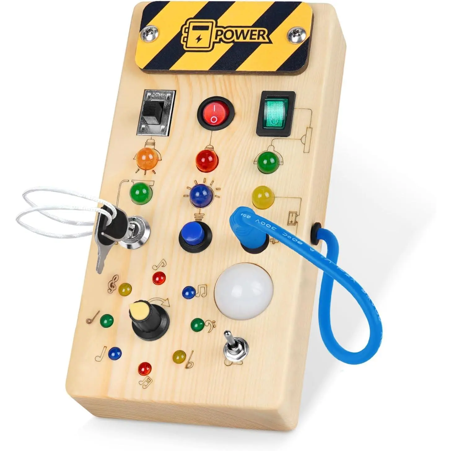 Hand-Crafted FSC Wood Montessori Busy Board for Dogs - Wooden Pet House Accessory with 8 LED Light Switches, 2 AAA Batteries, 7.5*3.9*2 in, Sensory Travel Toy for 1 Year+ Pets, Birthday, Light Switching Training, Children Development, 7.5*3.9*2 Inches