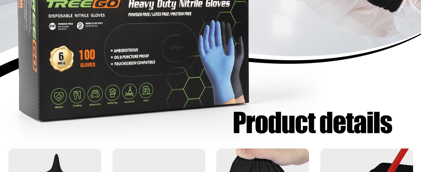 6 Mil Black Nitrile Gloves Large – Duty Disposable Latex & Powder Free, Chemical Resistant, Textured Grip for Industrial, Mechanic, Food Handling – 100 Count
