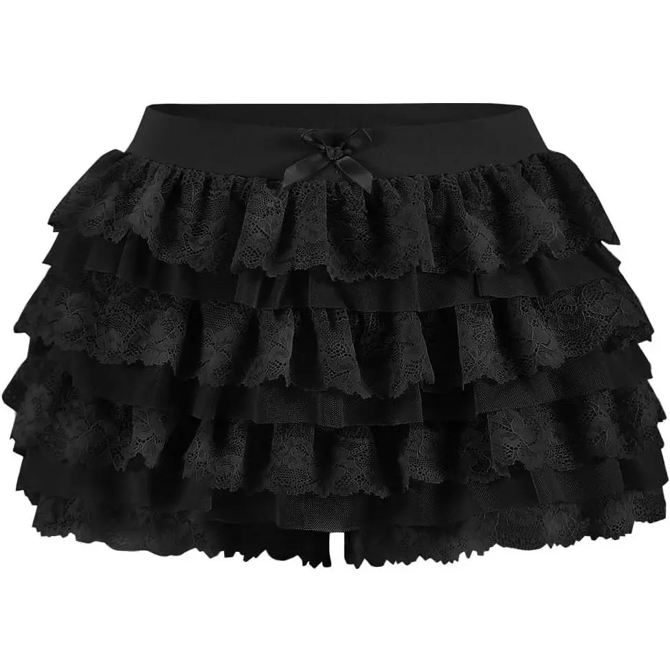 Women Y2K Lace Multi-Layered Bloomers, Lolita Ruffle Shorts, Sexy Short Pumpkin Pants, Elastic Waist Sweet Pettipants(Gift)