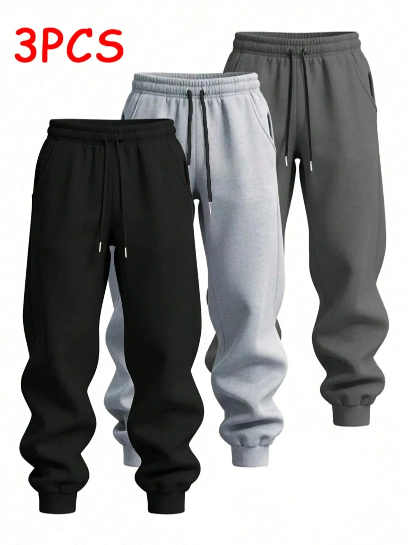 3-piece Men’s Basic Cuffed Jogger Sweatpants, Multi-Wear American Casual Athletic Trousers, Versatile Joggers Perfect for Gym Training, Daily Commute, Loungewear at Home, Campus Outfits, Errands, Short Trips & Minimalist Street Style All Scenarios