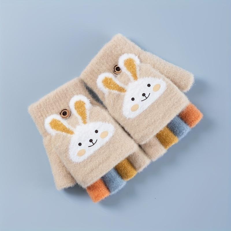 New1 Pair Fleece-Lined Cozy Design Half-Finger Flip Gloves, Warm Winter Outdoor Play and Daily Use -4 °