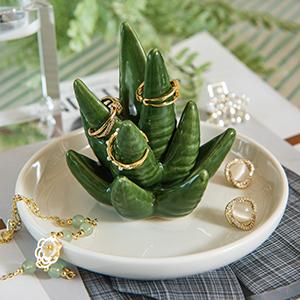 Aloe Ring Holder Dish, Ceramic Jewelry Tray Trinket Dish for Necklace Keychain Organizer, Cute Funny Birthday Wedding Mothers Day Gift for Women Friends Girls