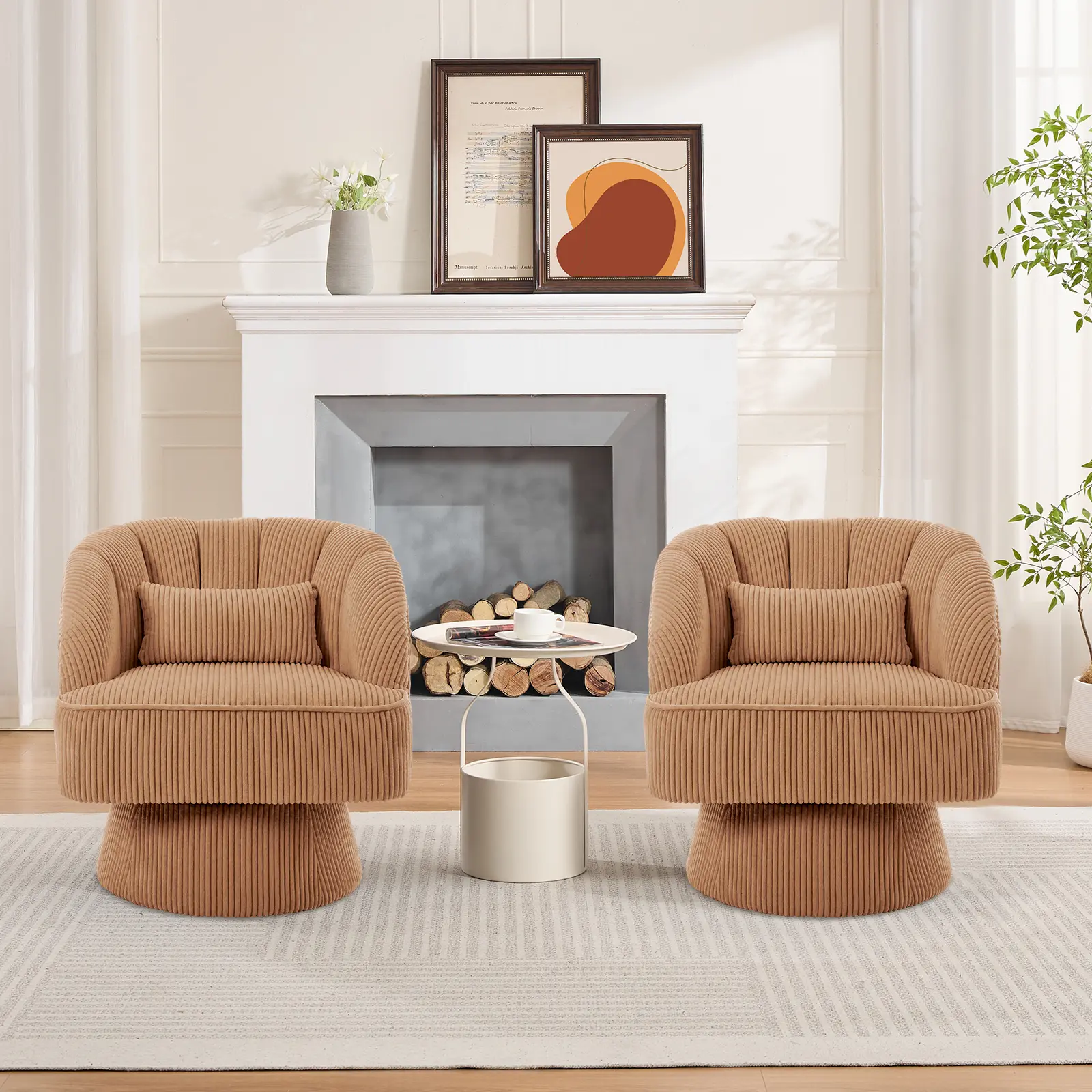 Modern Swivel Barrel Accent Chair - 360° Rotating Suede Upholstered Armchair with Curved Back & Wide Cushioned Seat - Comfortable Lounge Club Chair for Living Room, Bedroom, Reading Nook, or Office