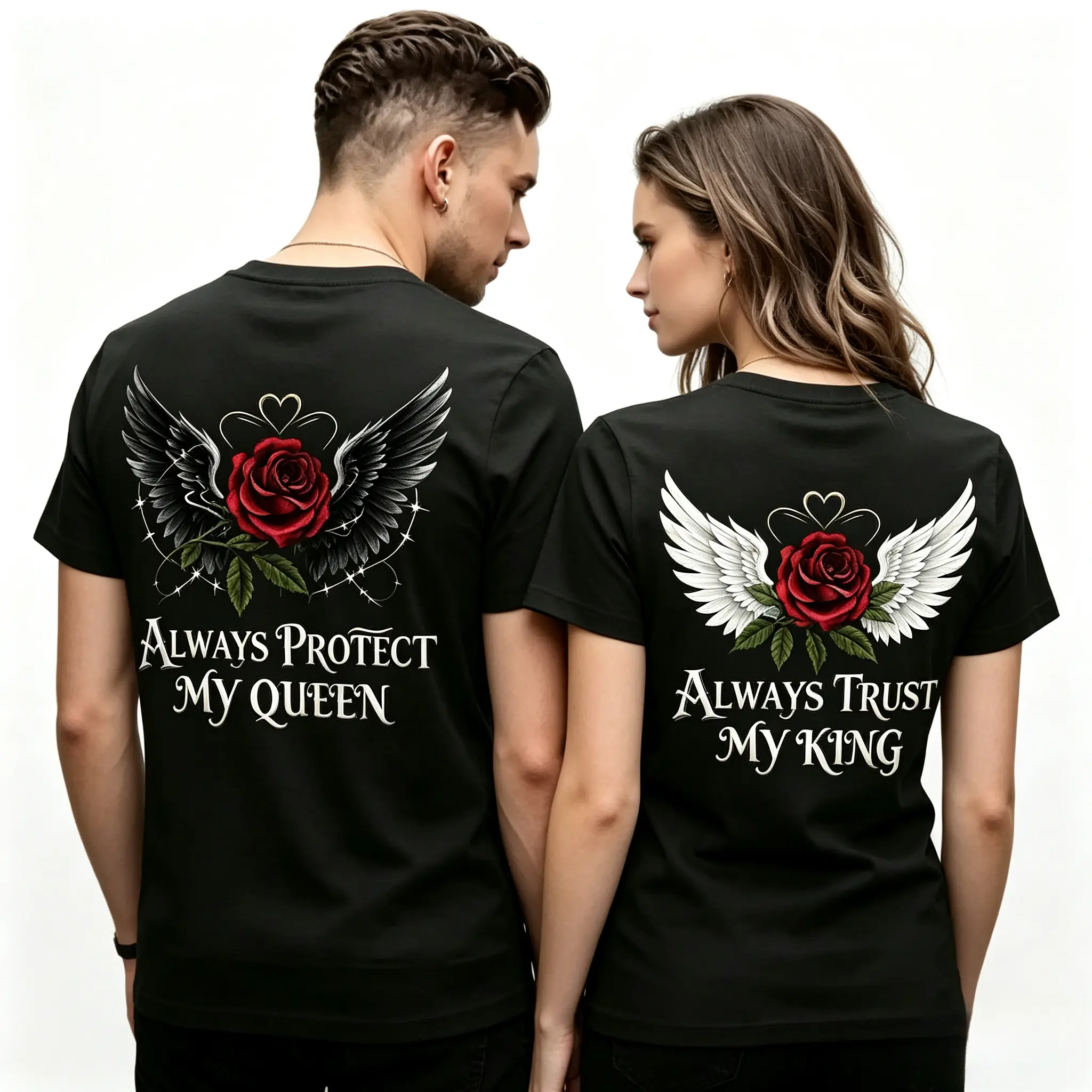 My Queen My King Matching Couple T-Shirt | Romantic Boyfriend Girlfriend Outfit | Ultra-Soft Cotton Couples Streetwear | Cute Gift for Him & Her