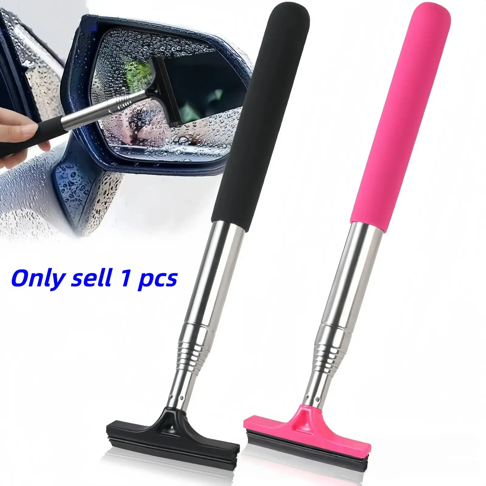 2Pcs/1Pcs Extendable Car Rearview Mirror Wiper, Portable Raindrop Cleaner, Window Defogger Scraper, High-Efficiency Automotive Cleaning Tool, Car Windshield Cleaner