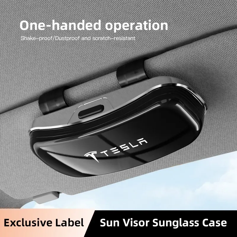 Car Sun Visor Glasses Case Glasses Holder Storage Box Car Organization Accessories Car Interior Storage for Driver and Passenger in Car For Tesla Model 3 Model S Model X Model Y Cybertruck Roadster SpaceX Sunglasses Holder For Car