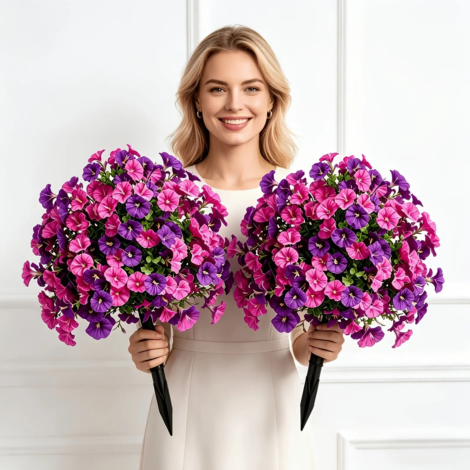 2pcs Deluxe Large Outdoor Artificial Flowers, Multi-Color Morning Glory, UV-Resistant, Indoor/outdoor Decor, Home, Hotel, Garden, Wedding, Artificial Flower Bouquets