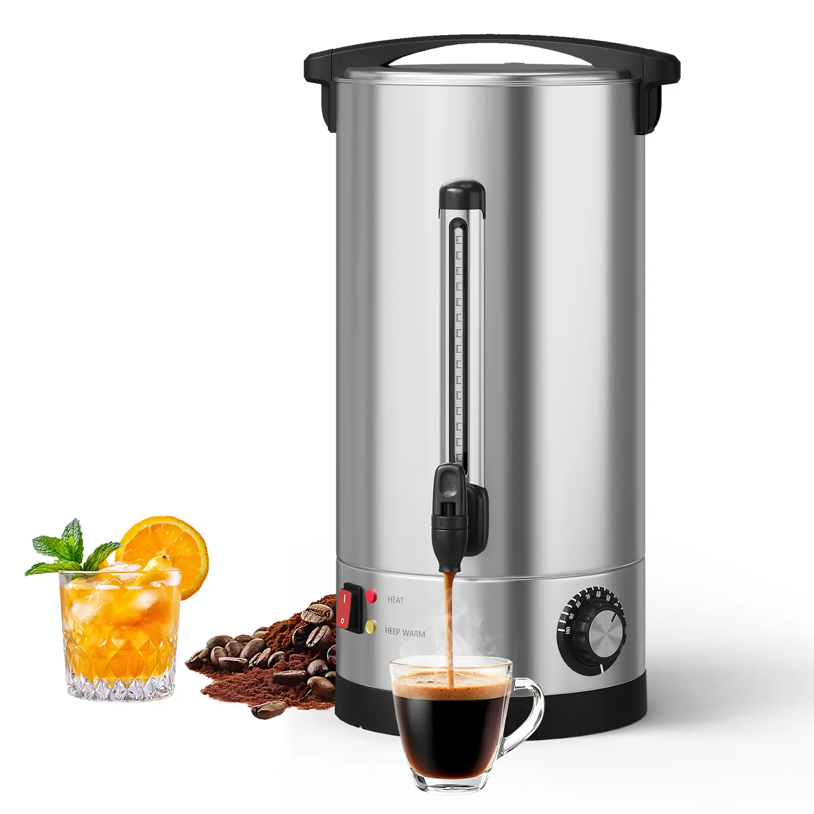 16L Commercial Stainless Steel Insulated Double-Wall Drink Urn with Handles, Lid, Reusable Built-In Filter Basket, Multi-Scene Serving Beverage Dispenser for Wedding Banquet, Church Gathering
