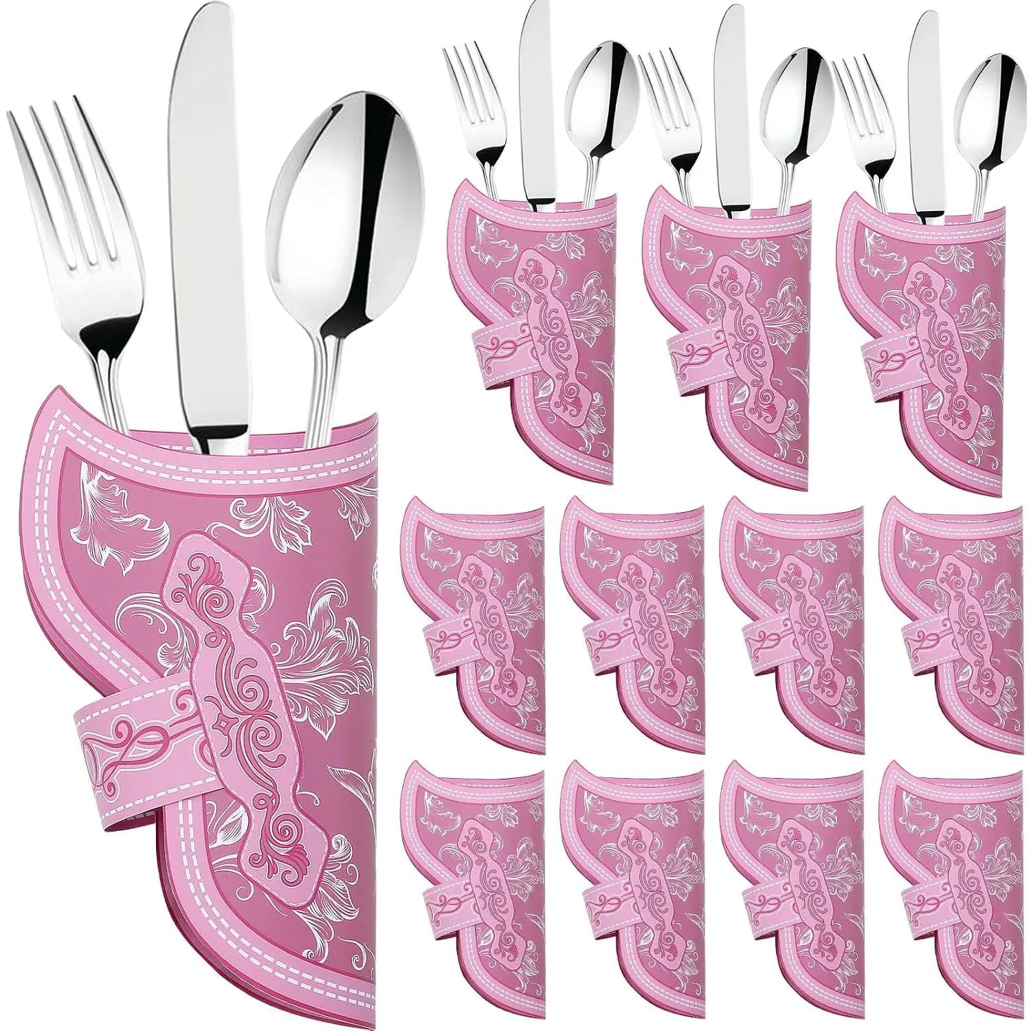 24 count Cowboy Holster Silverware Holders Cardstock  Party Tableware Supplies Cutlery Sleeve  and Fork Holder  Utensil Holders for  Rodeo Party Favors ()