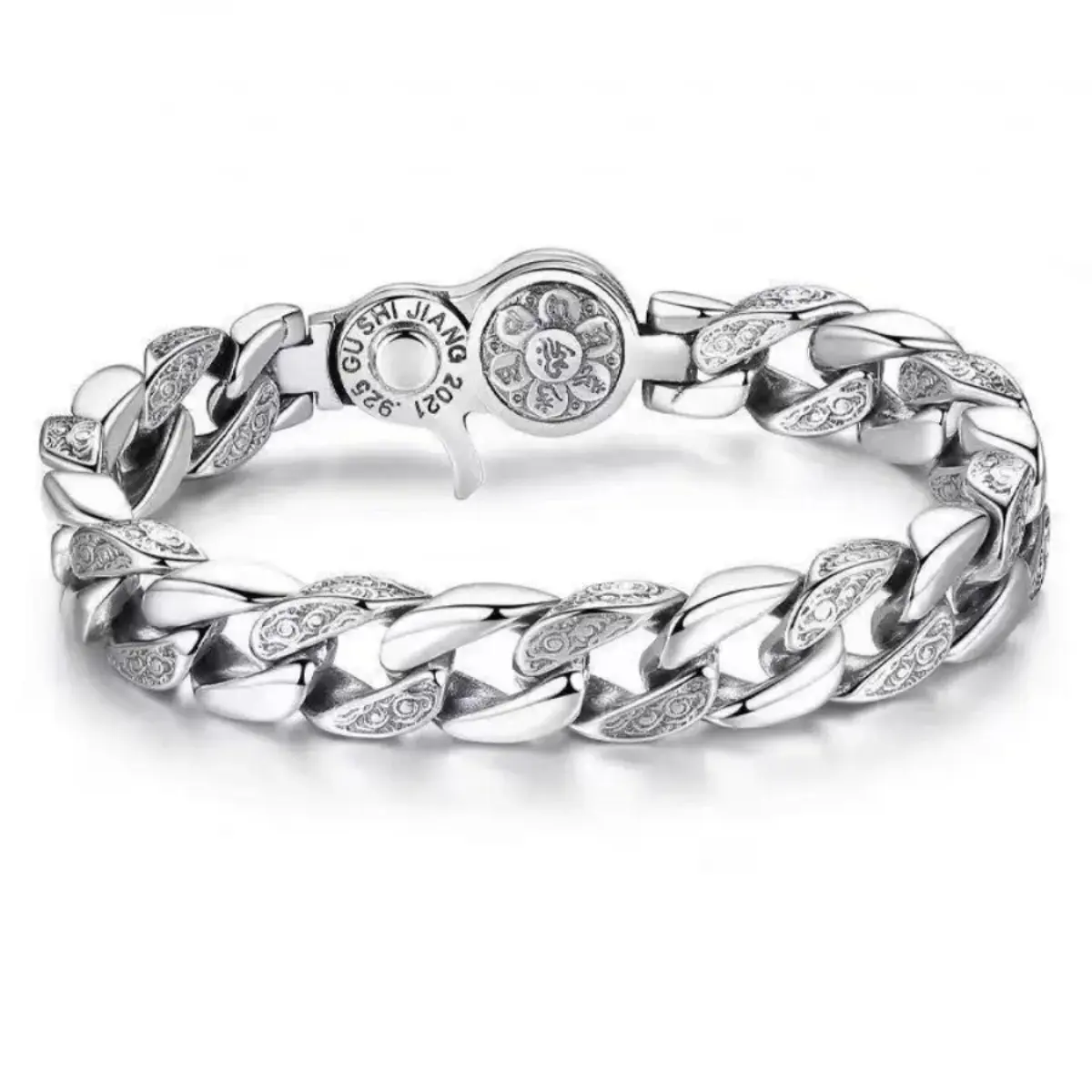 S925 Silver Plated Unisex Rotatable Fashion Bracelet - Peace & Good Luck Spinner Bangle, Timeless Retro Cool Jewelry & Meaningful Gift Accessory
