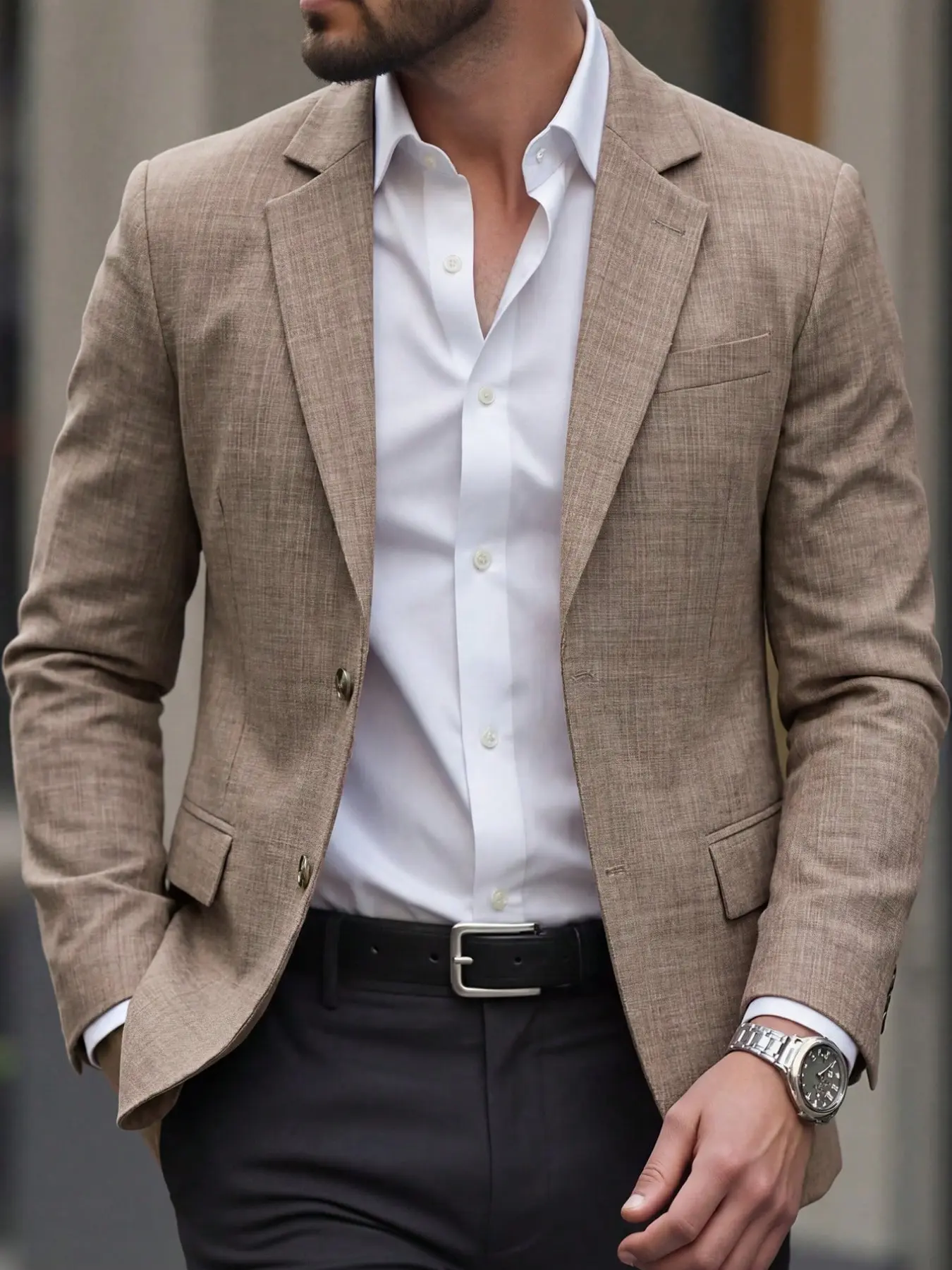 Men's Fashion Blazer, Italian Casual Style, Two Button Slim Fit, Notch Lapel, Dual Pockets, All Season, Perfect for Dates and Parties