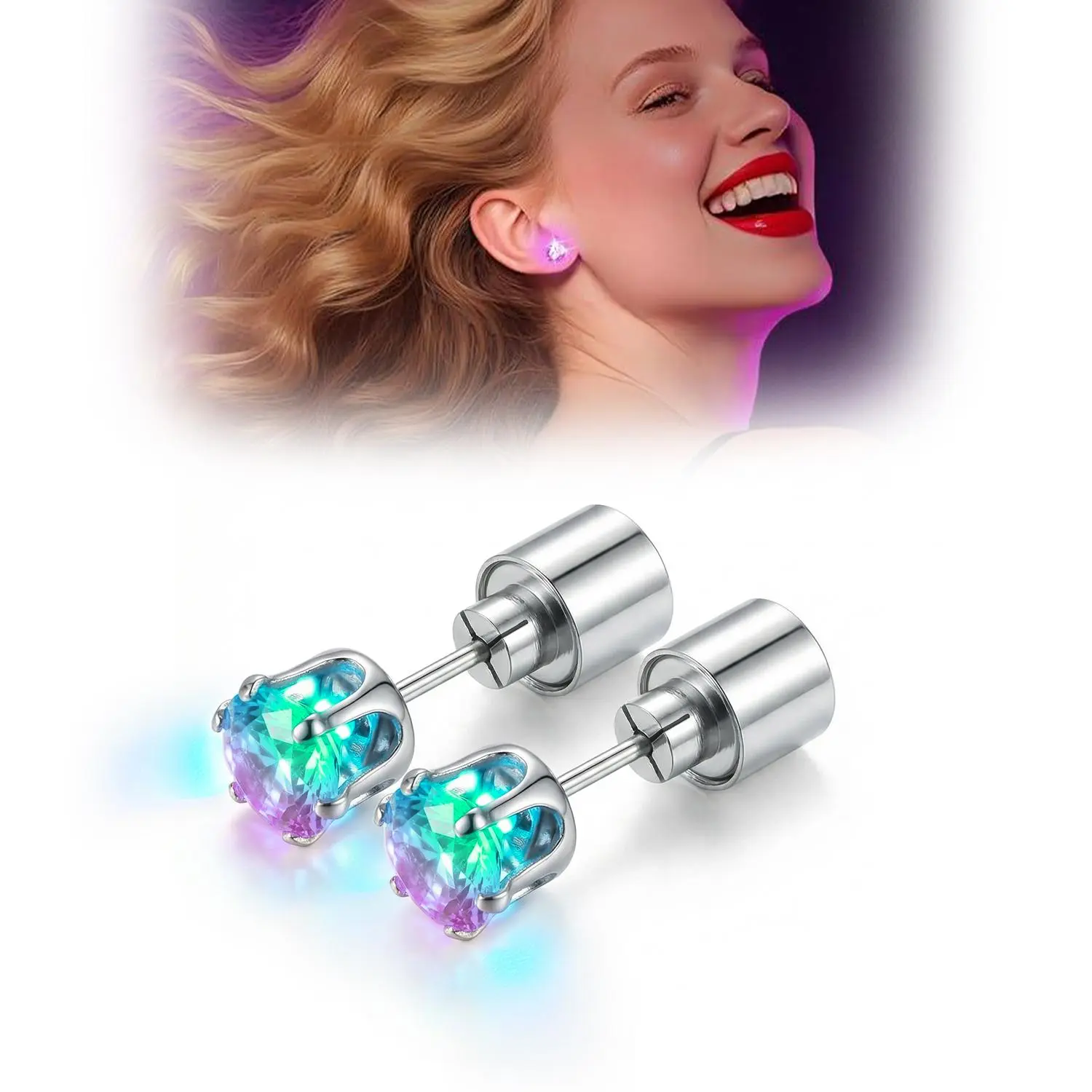 2pcs LED Earrings,Light Up Stud Earrings,Glowing Diamond Crown Pendant Earring for Women and Men,LED Jewelry for Party,Wedding,Birthday,Night Out,Disco,Festival#SummerWins