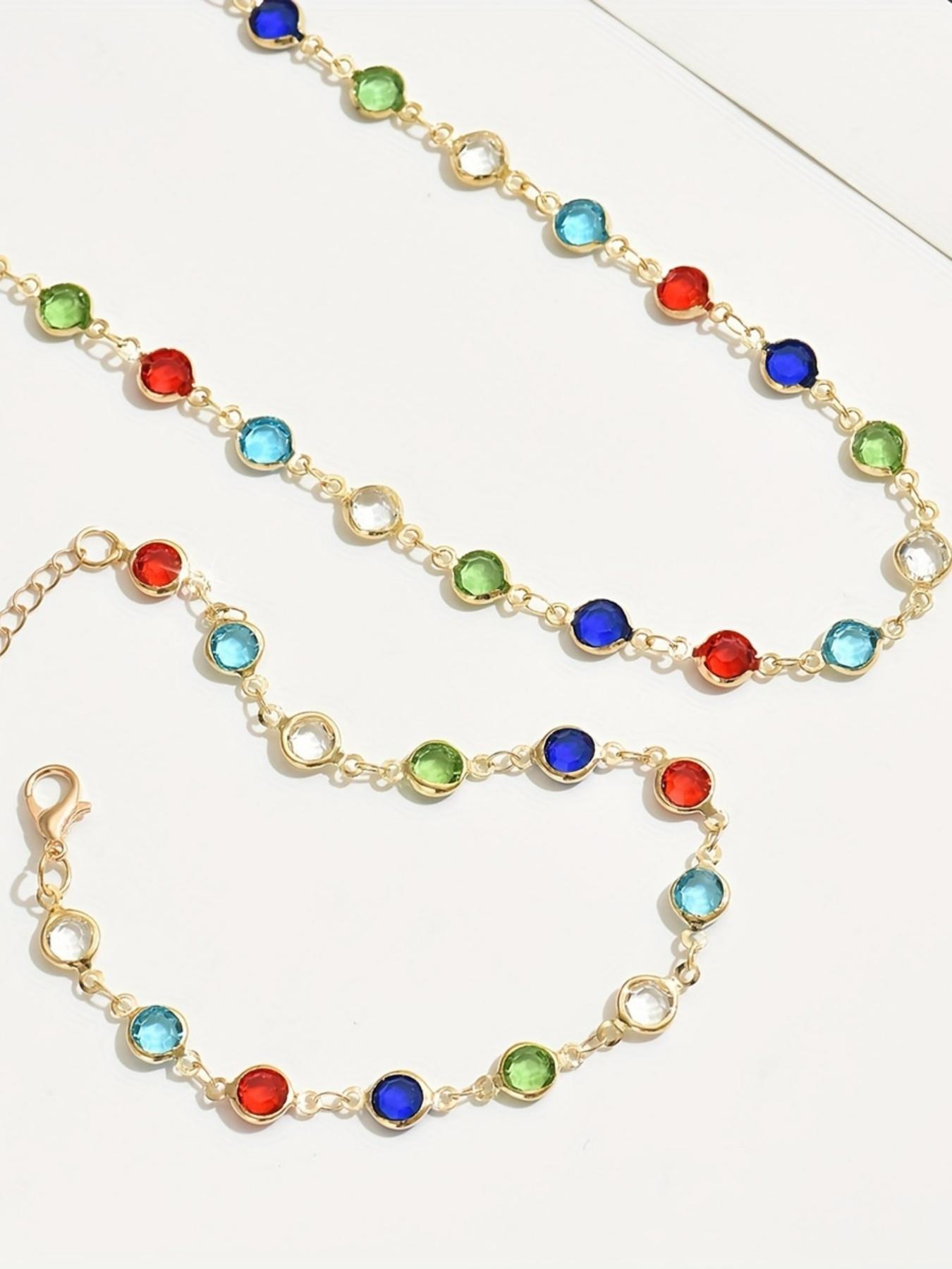 Women's Elegant Colorful Artificial Zircon Decorated Necklace & Bracelet, Fashion Jewelry for Party, Daily Clothing Decor, Trendy All-match & Exquisite Jewelry for Birthday Gift, Fashionable Jewelry Set
