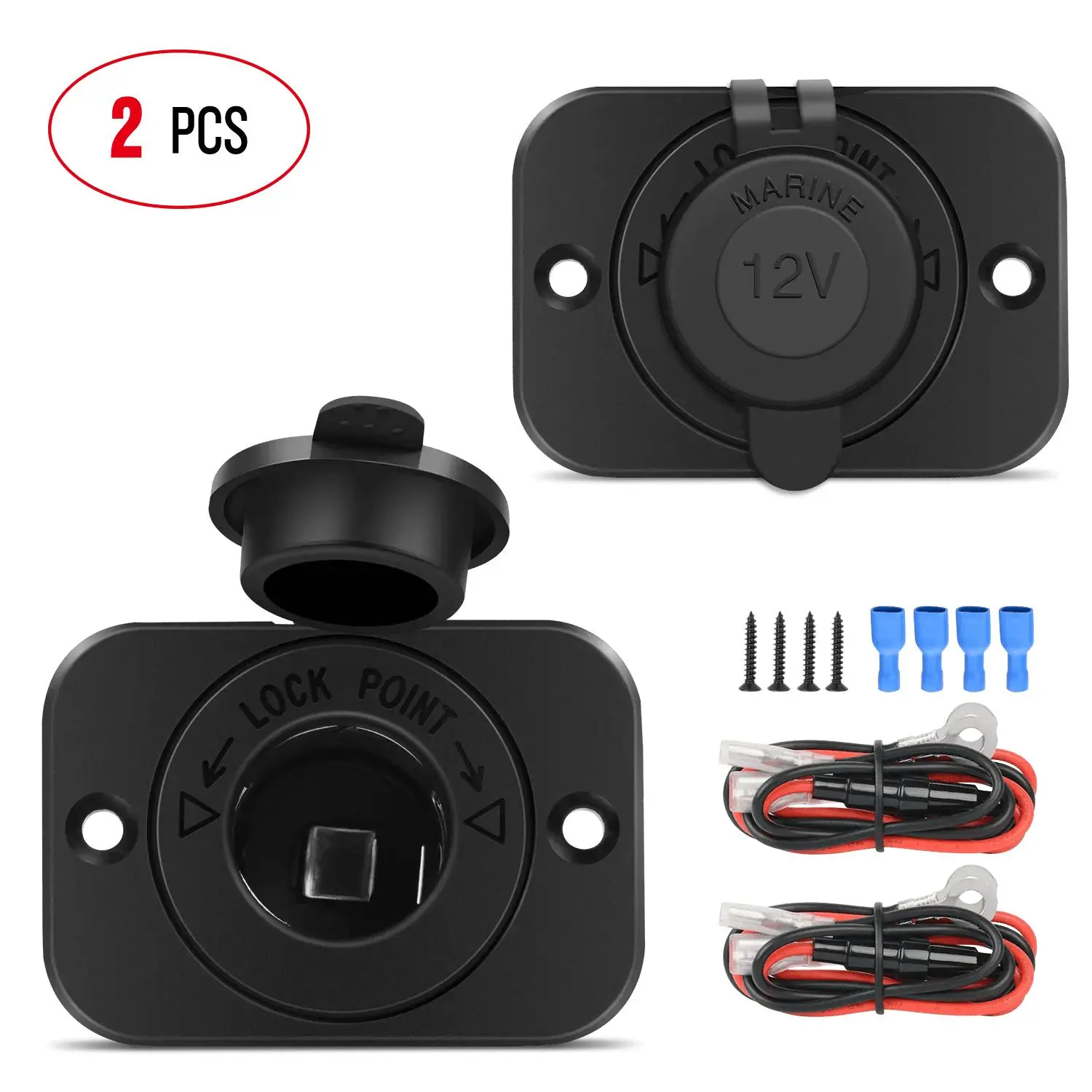 Nilight 2Pcs 12V Fuse-Protected Waterproof Marine Plug Power Socket, Overload Safe Cigarette Lighter Socket for Car, Boat, DIY Projects