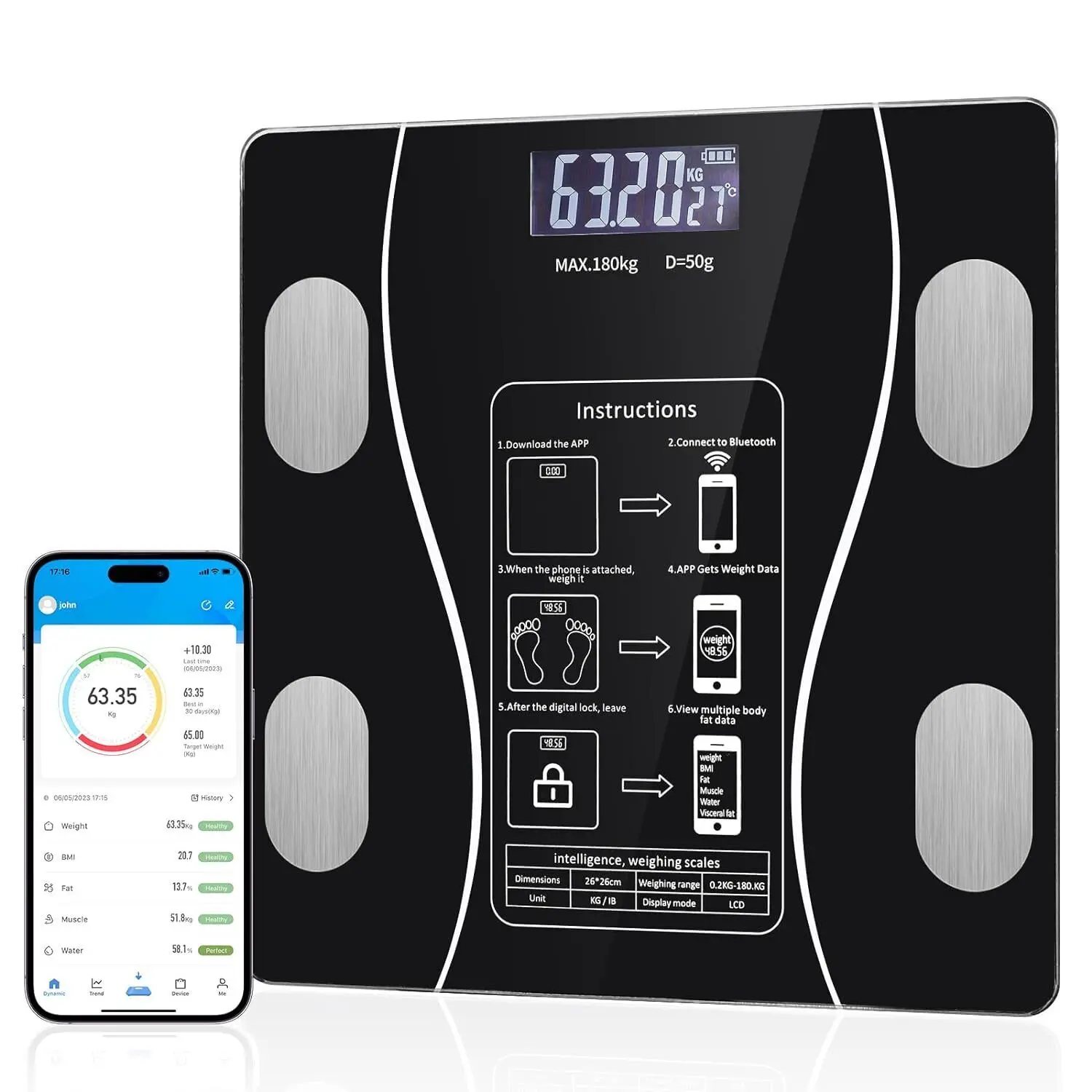 High-precision Bluetooth backlit display bathroom electronic scale