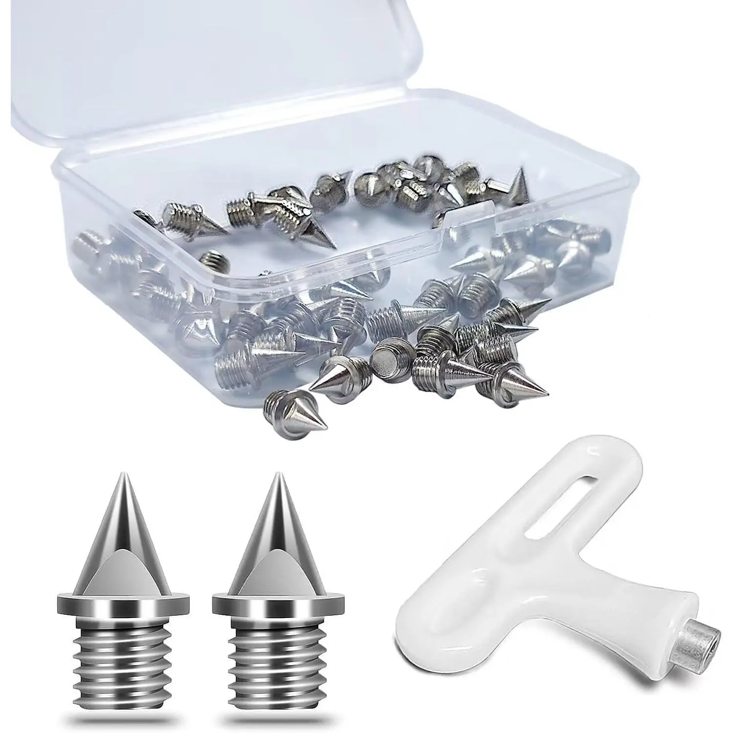 1/4 Inch Stainless Steel Pyramid Track and Cross Country Spikes with Spike Wrench, Replacement Spikes for Sprint Running Shoes