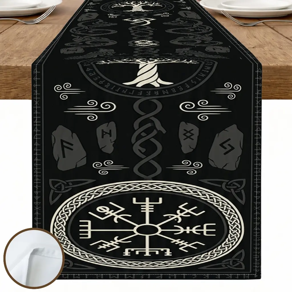 1pc Viking Symbols Tree Table Runner, Gothic Style, Intricate Pattern Design, for Dining Table Living Room Decor Home Decor Halloween Party