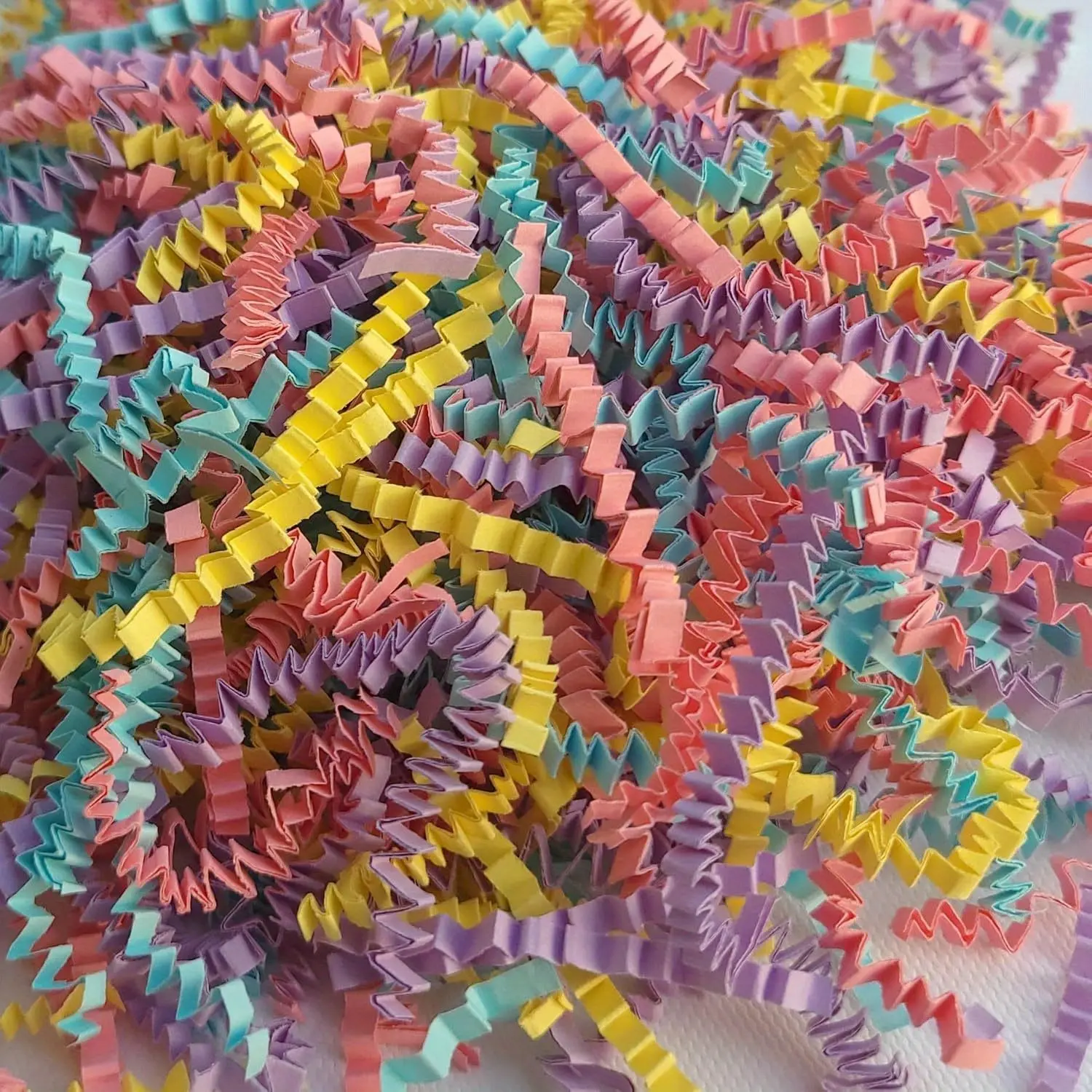 110g/0.24 LB Shred Paper Filler Crinkle Cut Paper with Crinkle Texture for Wrapping, Filling and Gift Presentations of Gift Basket Gift Boxes, Gift Wrapping Supplies, Color-Light Pink, Light Purple, Light Green and Light Yellow