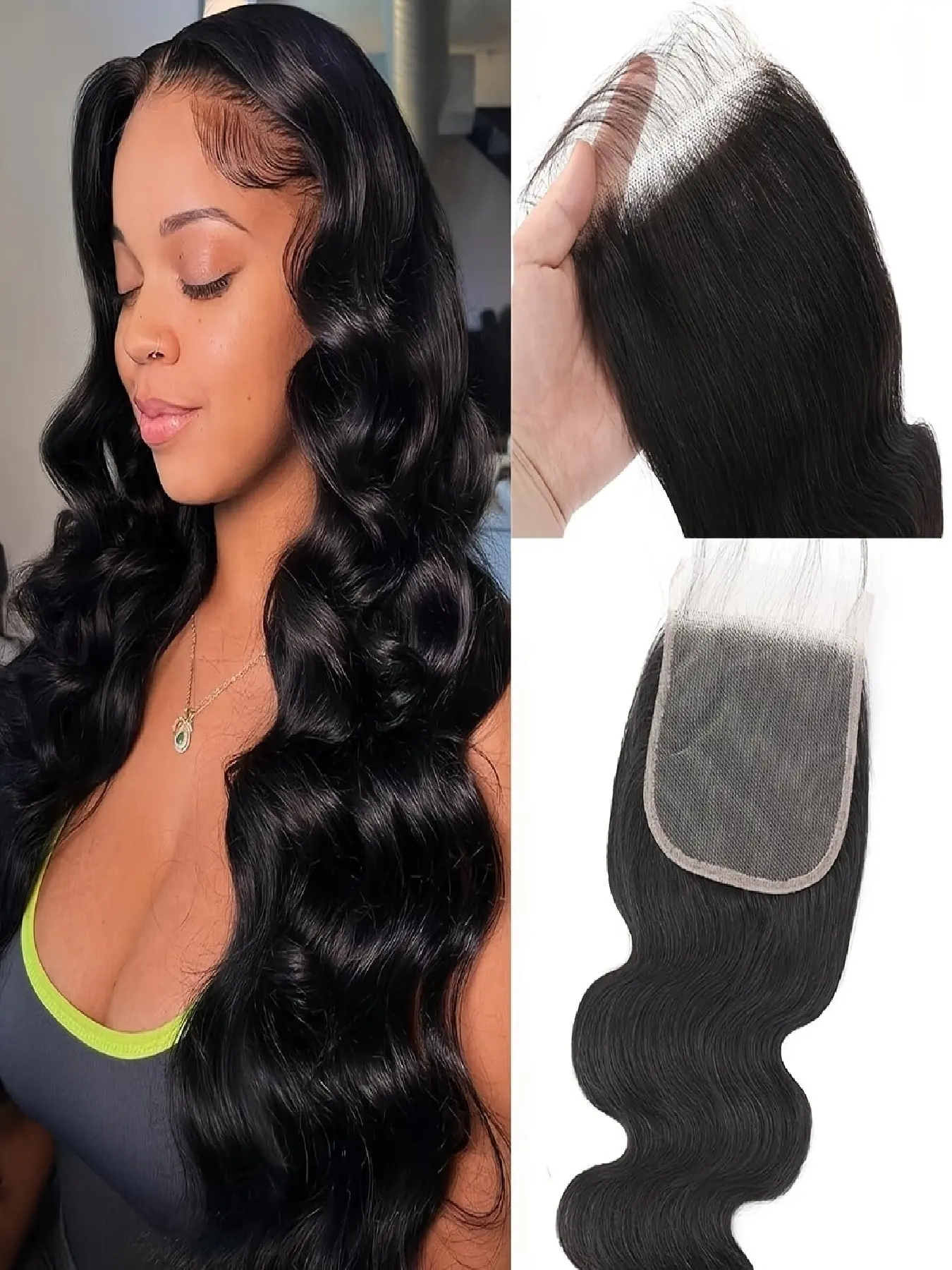 5x5 Lace Closure Body Wave HD Lace Closure Pre Plucked Brazilian Human Hair Extensions with Baby Hair Free Part Natural Color