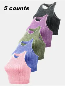 Women's Solid Racerback Sports Tank Top, Casual Sleeveless Round Neck Top for Yoga Gym Workout Running, Ladies Sportswear for Spring & Fall