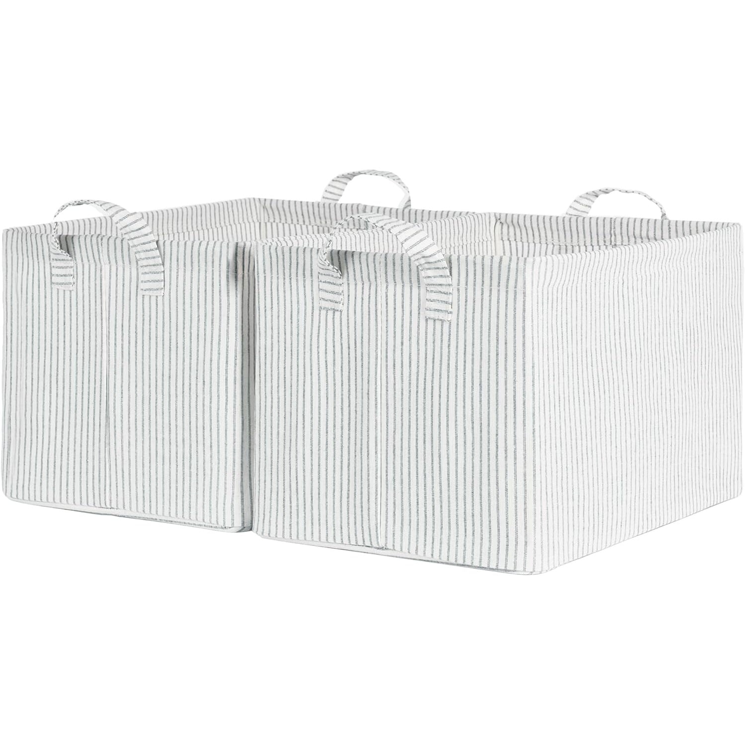 2-Pack Large Fabric Storage Bins for Shelves, Khaki and Beige Striped Storage Baskets with Metal Frame and Handles, Foldable Closet Organizer Bins