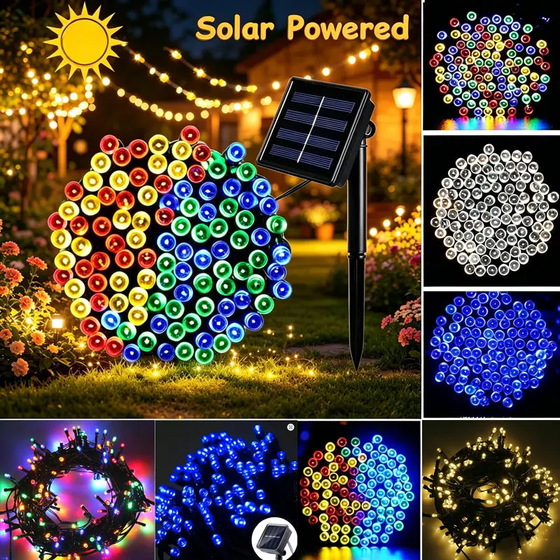 Solar-Powered Outdoor String Lights, 66FT 200LED Waterproof 8-Mode Twinkle Lights for Garden, Patio, Wedding Decorations