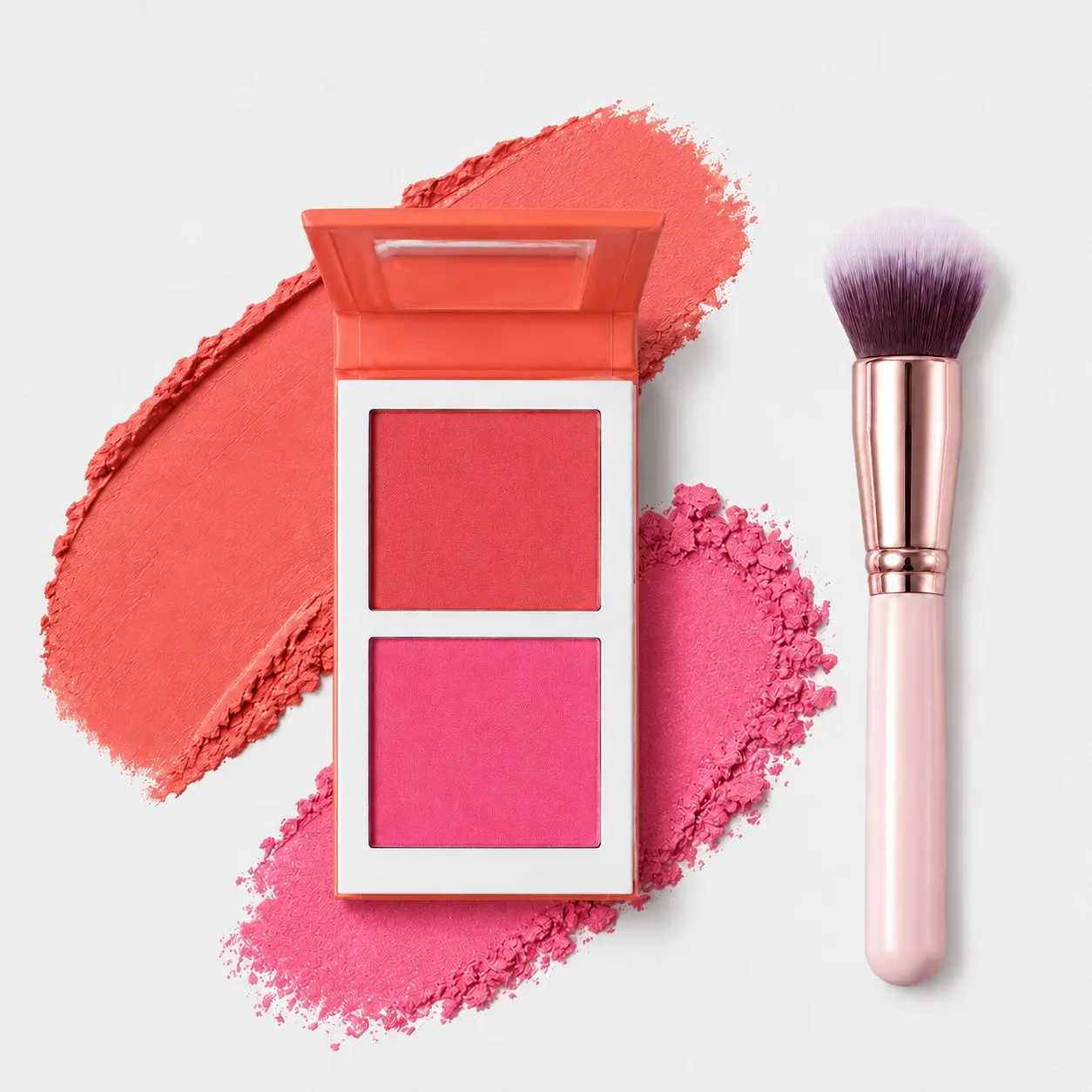 1 Set 2-Tone Powder Blush Palette with Makeup Brush, Matte Blendable Cheek Blusher Duo, Natural Soft Face Makeup, Portable Makeup Gift
