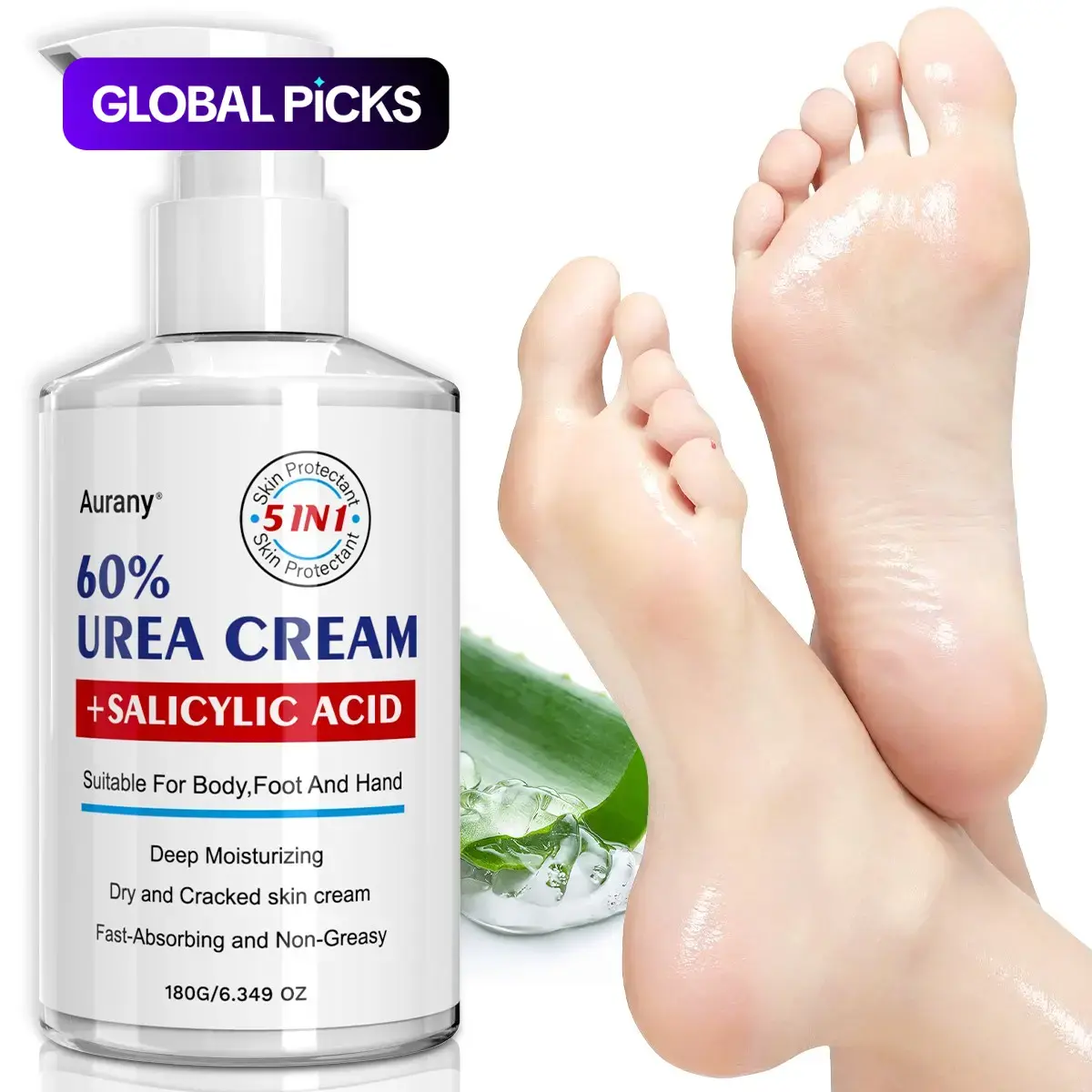 Urea Cream 60% Maximum Strength, 180g, Dead Skin Remover and Callus Repair Treatment, Intensive Foot Care Lotion for Cracked Heels, Exfoliating, Hydrating and Moisturizing Heel Cream Moisturizer, Foot Cream for Dry Feet, Moisture Cream #GLOBAL PICKS