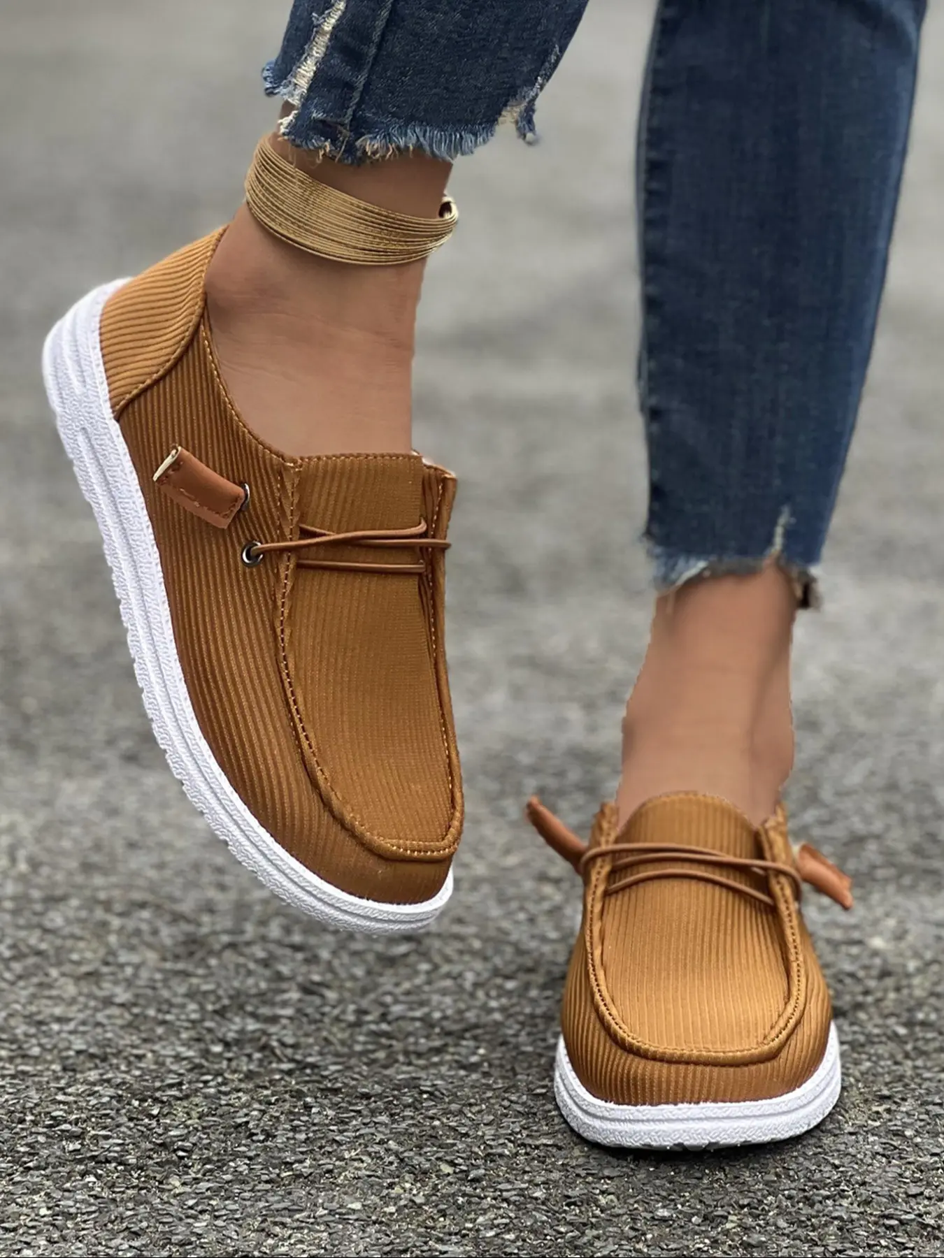 New Large Size Solid Canvas Design Fall Winter Breathable Women's Shoes, One-Step Slip-On Lightweight Casual Shoes, Casual Breathable Footwear for Daily Wear